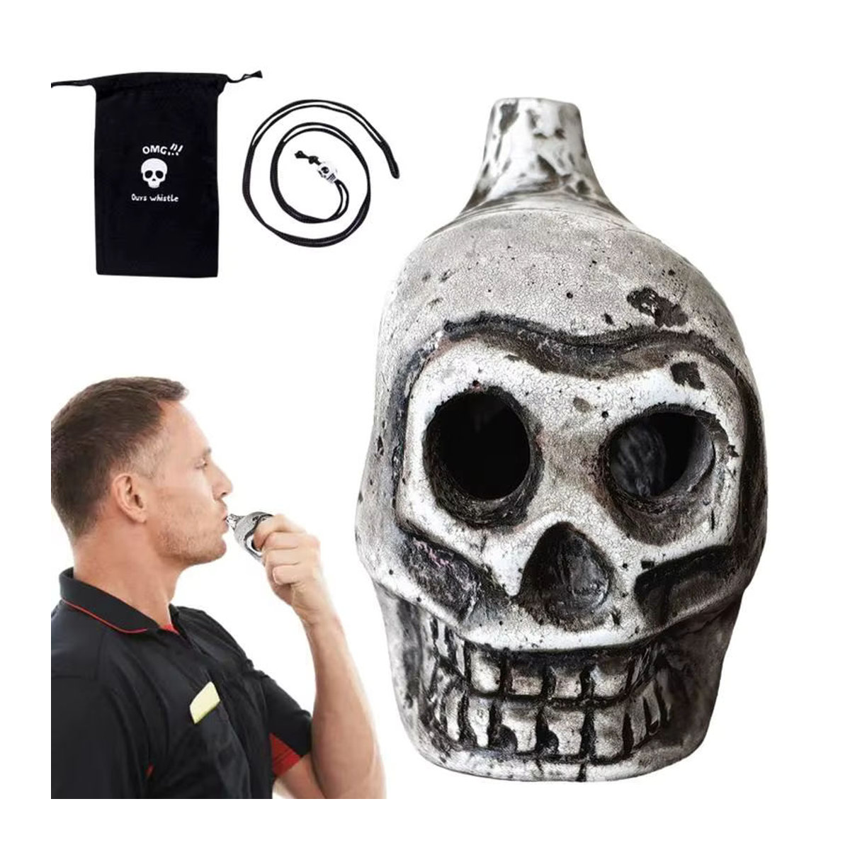 Authentische Aztekenpfeife in Form eines menschlichen Schädels aus weißer Keramik für Halloween - Bild 2