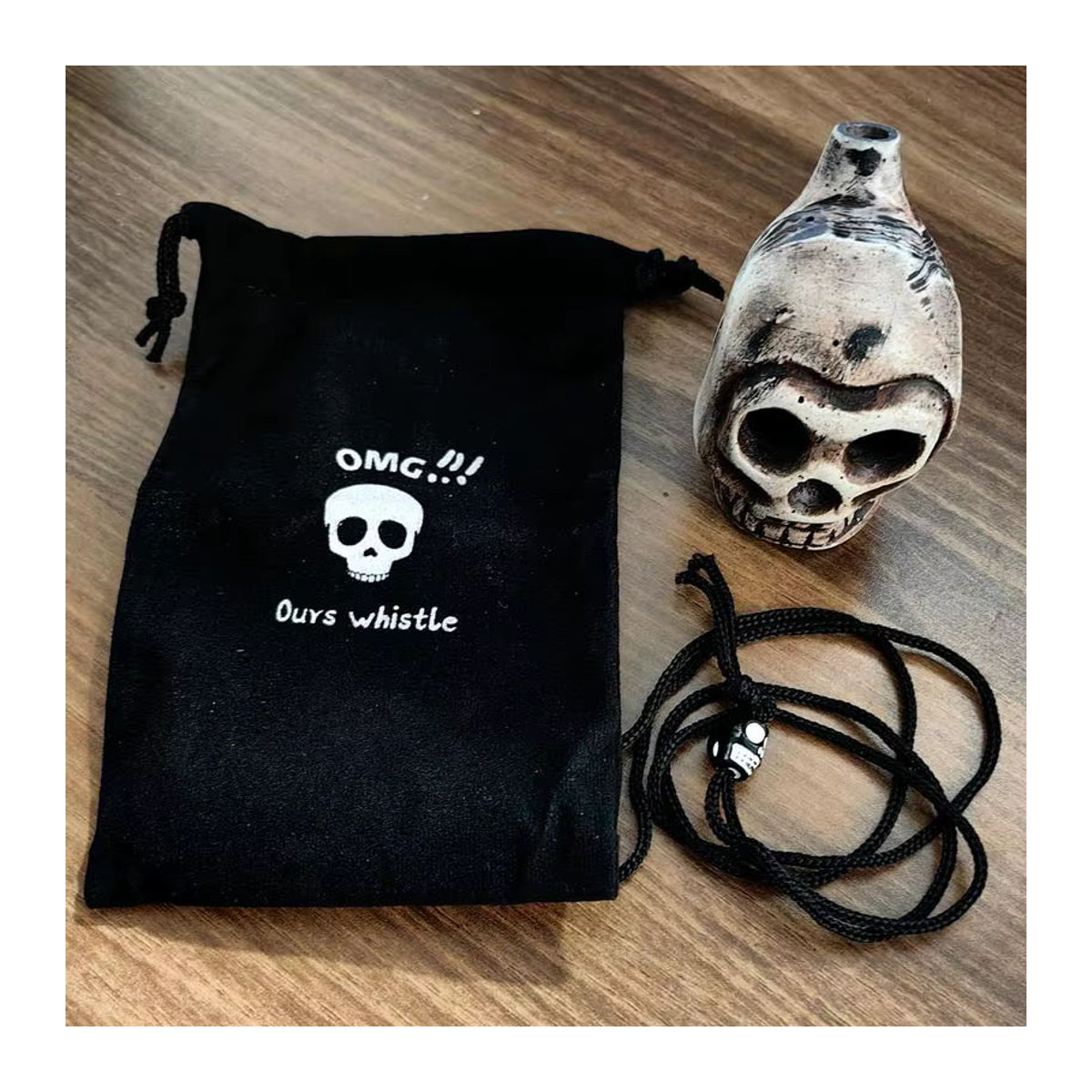 Authentische Aztekenpfeife in Form eines menschlichen Schädels aus weißer Keramik für Halloween - Bild 3