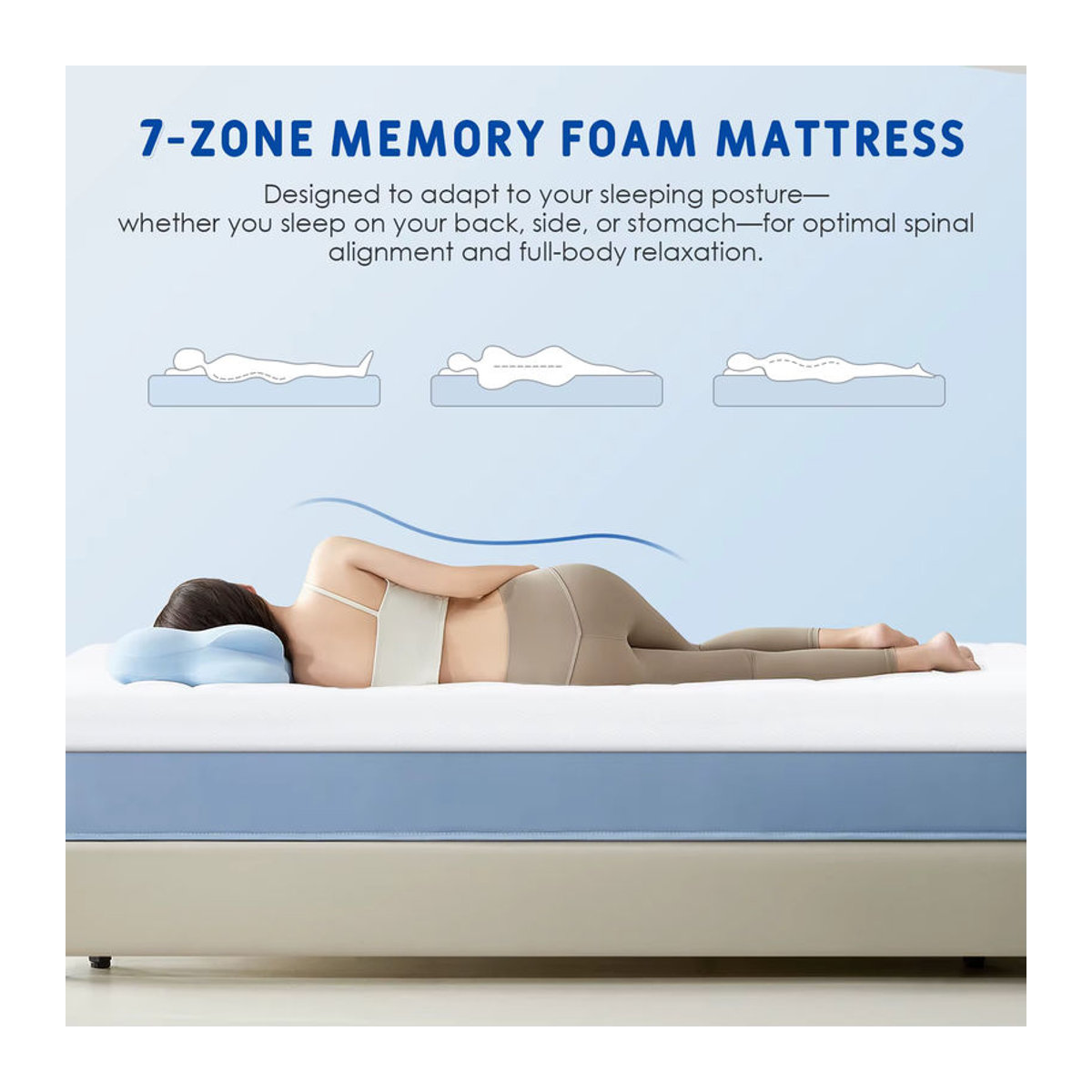 AUTHMIC Gel-Schaum-Memory-Matratzenauflage in Weiß, 7 Zonen, ergonomisch, atmungsaktiv und waschbar - Bild 2
