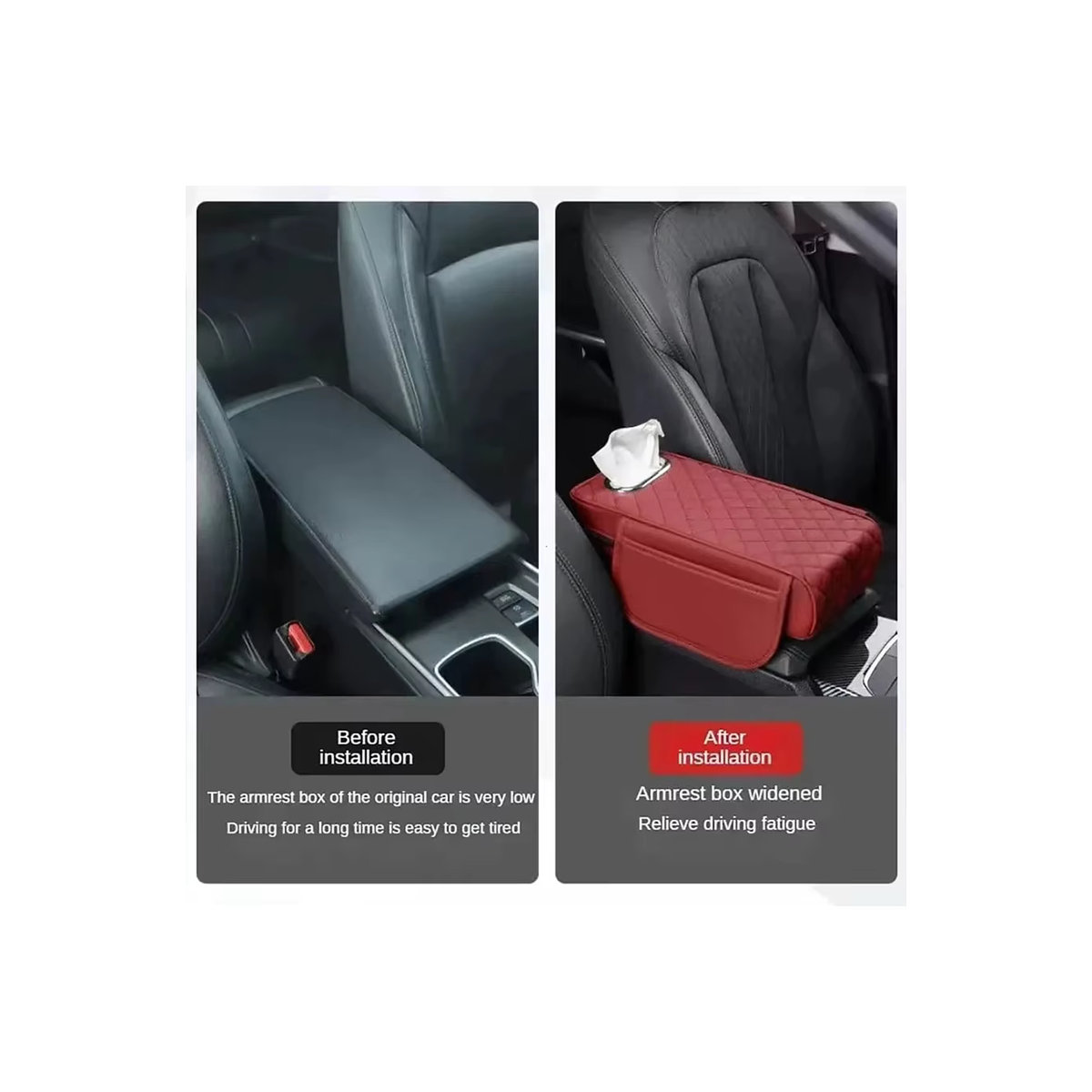 Auto-Armlehnenpolster aus Leder in Rot mit integrierter Taschentuchbox und Aufbewahrungstasche, Höhe: 8 cm - Bild 4