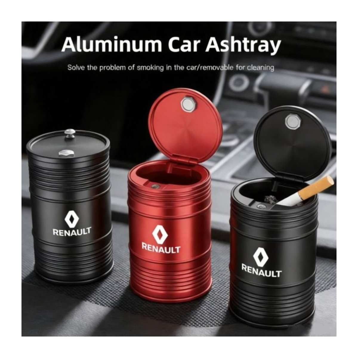 Auto-Aschenbecher aus Aluminiumlegierung für Renault in Schwarz - Bild 1