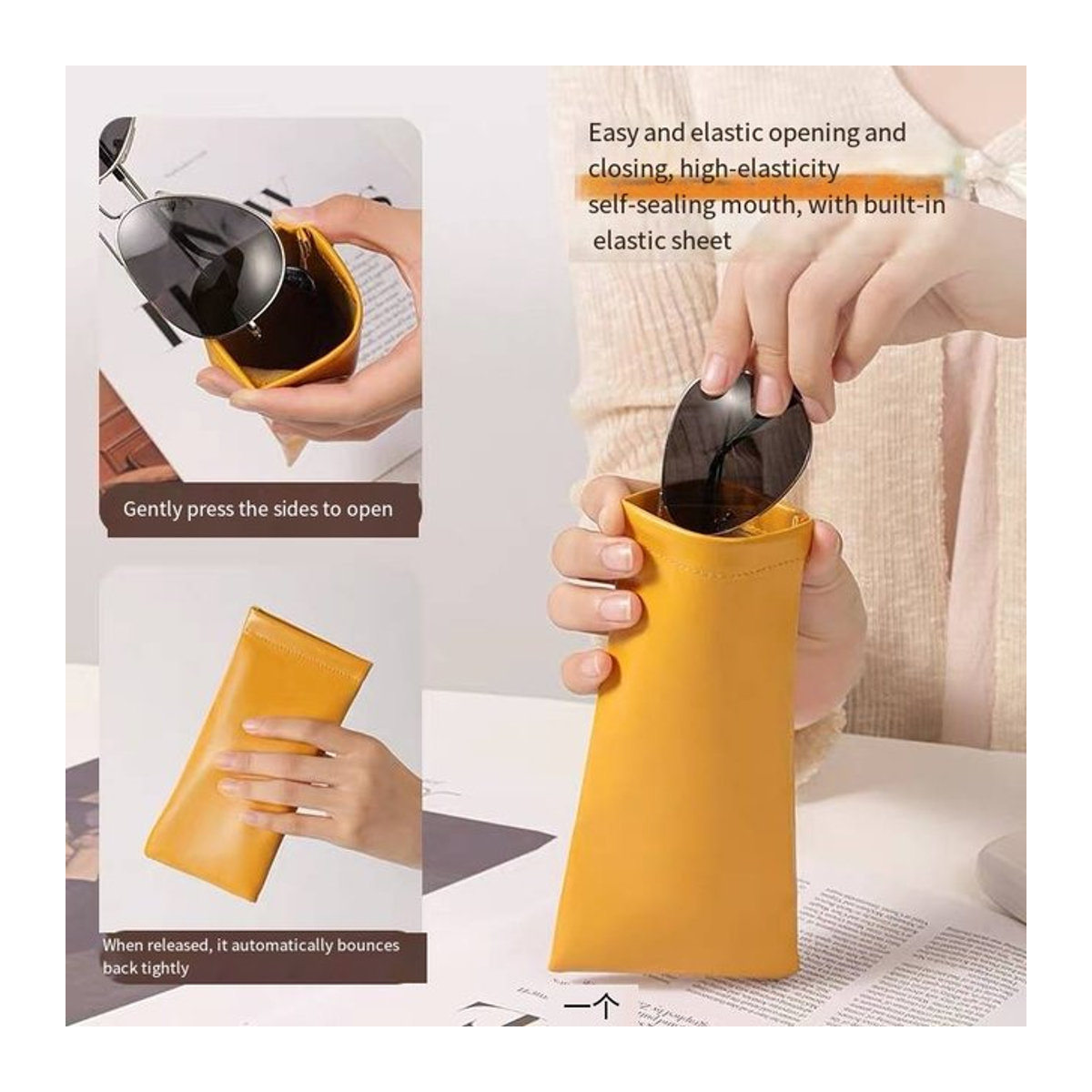 Automatische Sonnenbrillen-Etui aus PU-Leder in Orange und Gelb mit wasserdichtem Schutz und minimalistischem Design - Bild 1