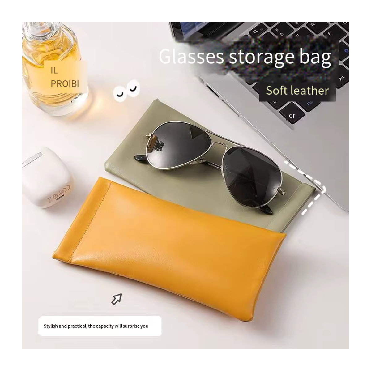 Automatische Sonnenbrillen-Etui aus PU-Leder in Orange und Gelb mit wasserdichtem Schutz und minimalistischem Design - Bild 2