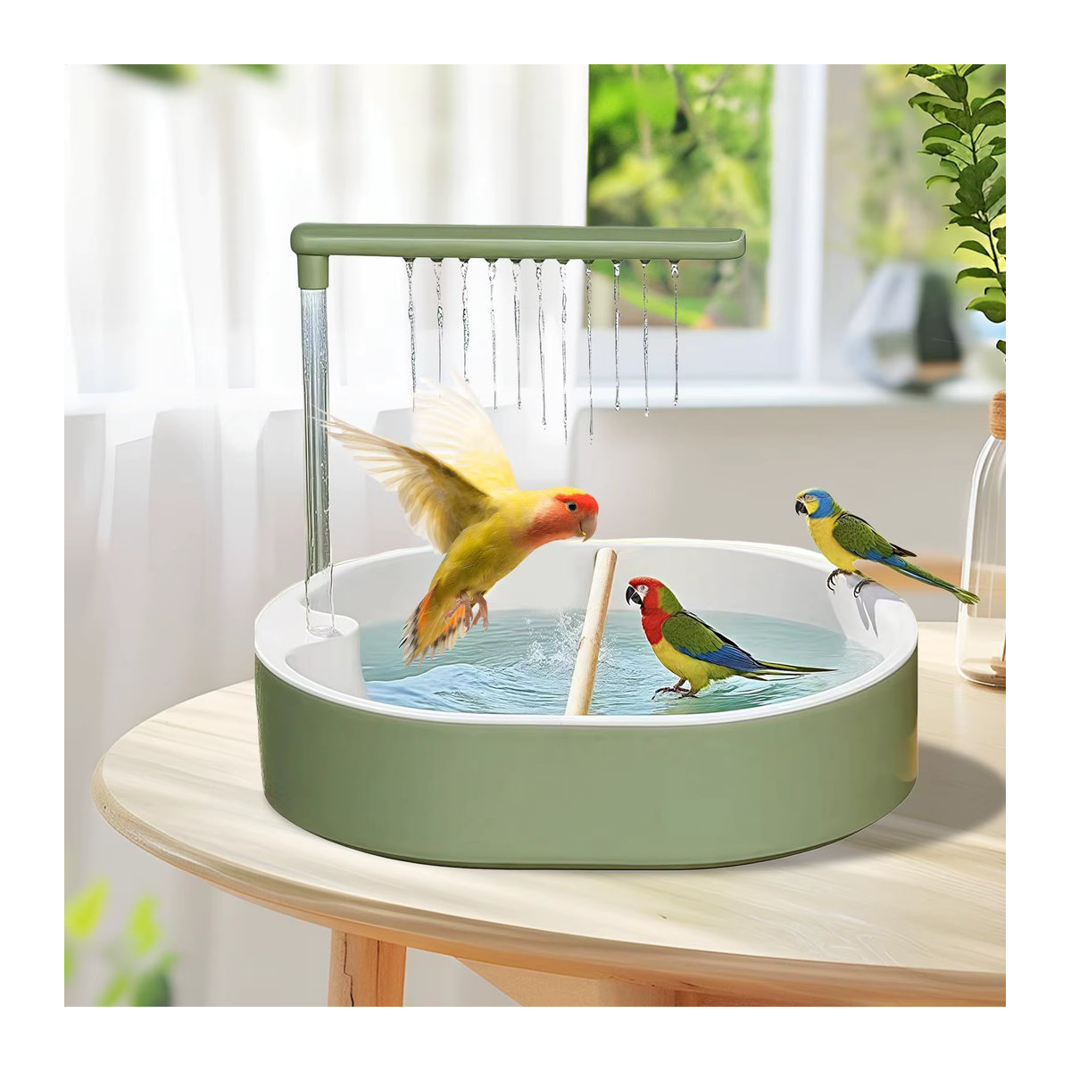 Automatische Zirkulationswasserbadewanne in Grün für Vögel wie Wellensittiche, Nymphensittiche, Finken und Kakadus - Bild 2