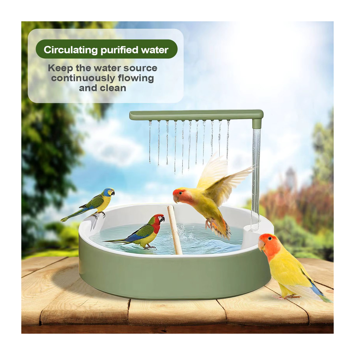Automatische Zirkulationswasserbadewanne in Grün für Vögel wie Wellensittiche, Nymphensittiche, Finken und Kakadus - Bild 3