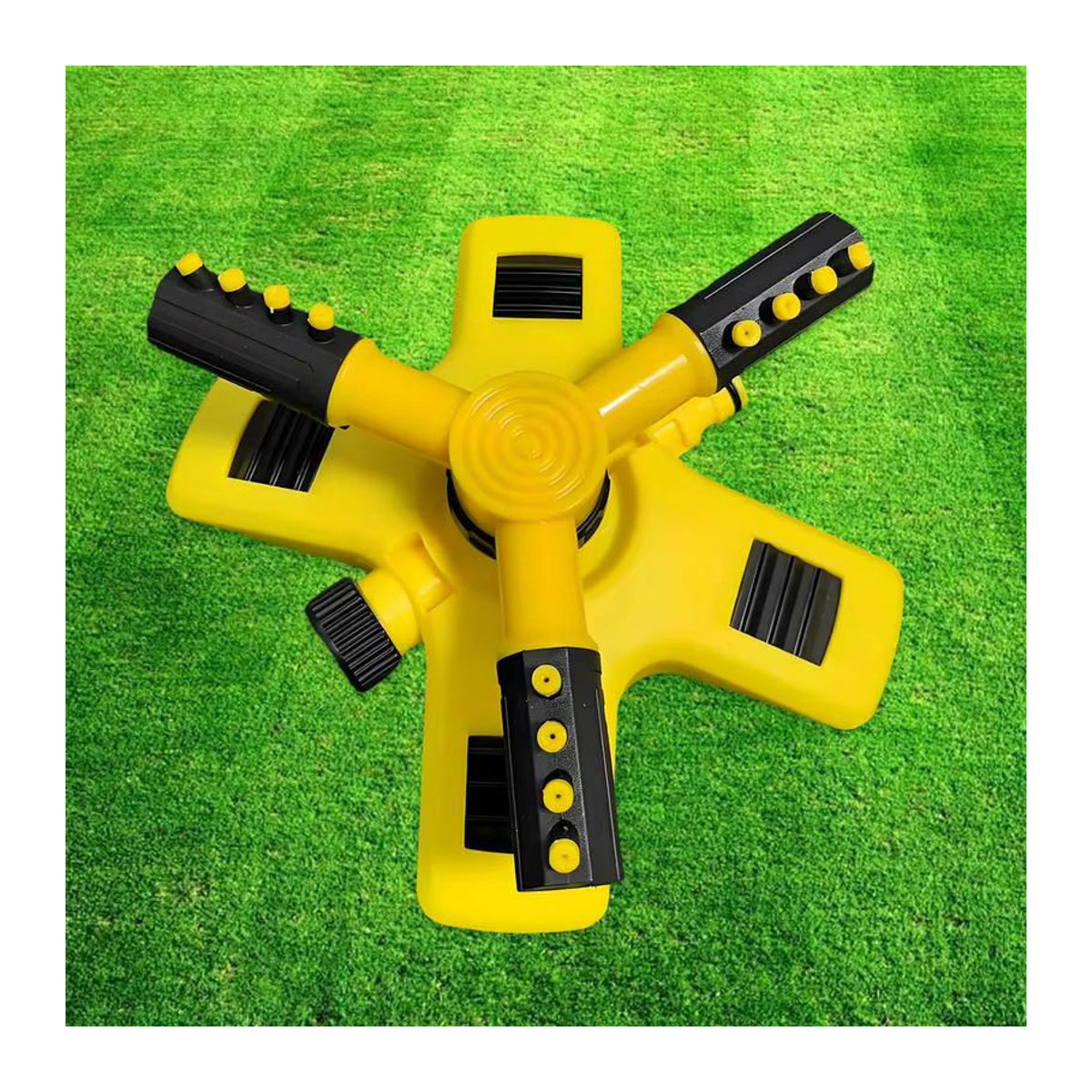 Automatischer 360-Grad Rasensprinkler in Gelb aus Kunststoff mit einstellbarem Spray für die Grasbewässerung - Bild 3