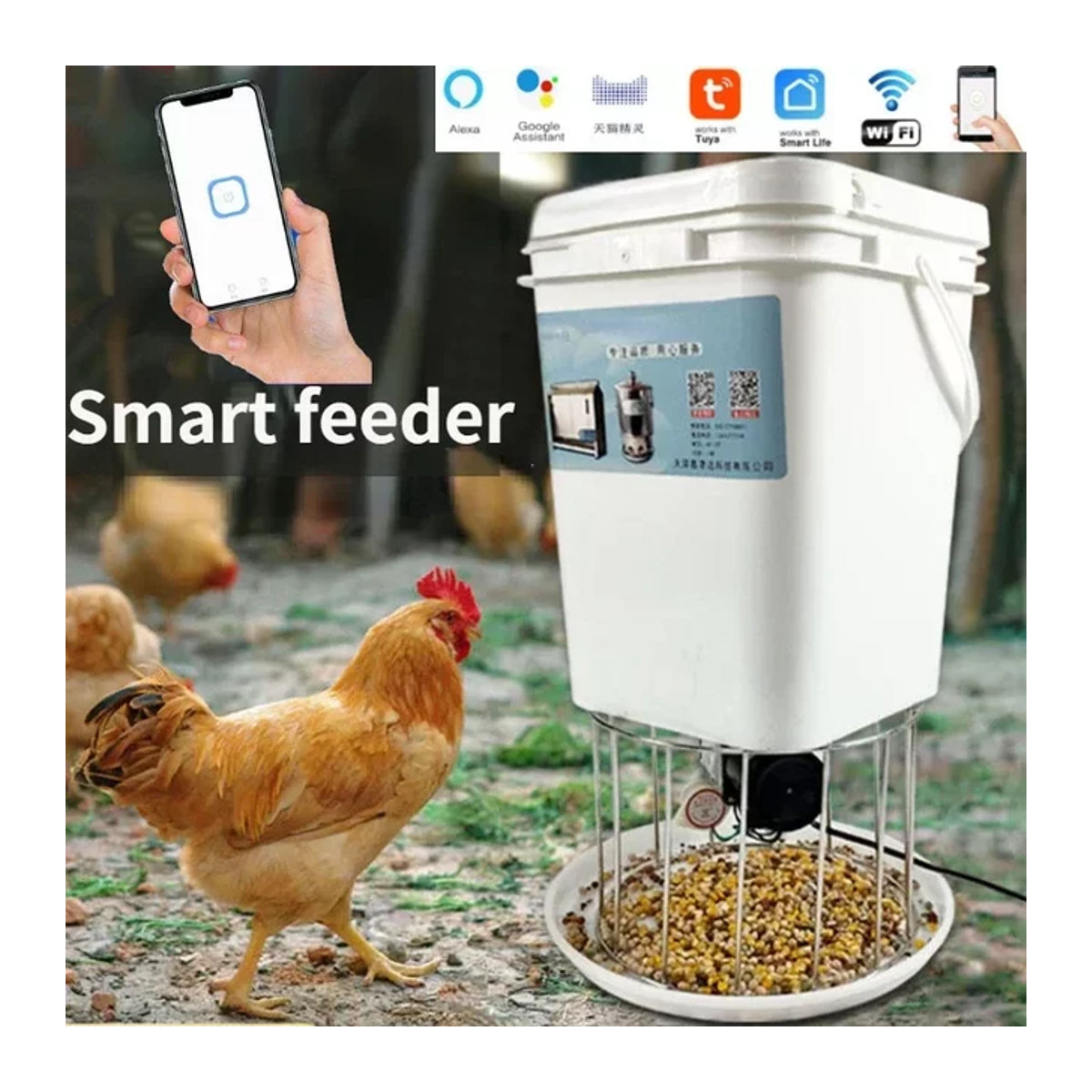 Automatischer Hühnerfutterspender aus Kunststoff mit intelligenter Zeitsteuerung für Hühner, Tauben und Enten - Bild 1
