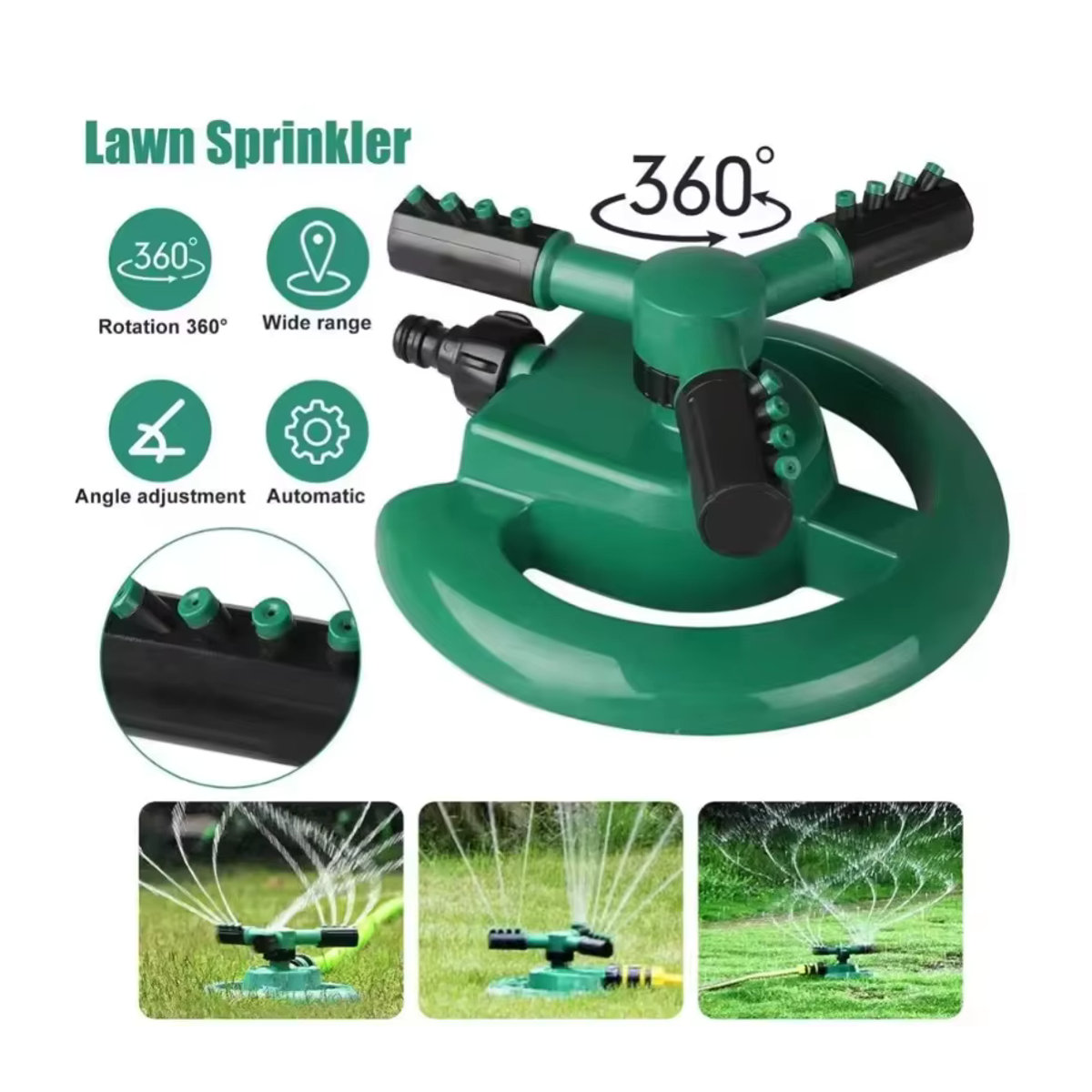 Automatischer rotierender 360 Grad Sprinkler in Grün für die Rasenbewässerung und den Garten - Bild 4
