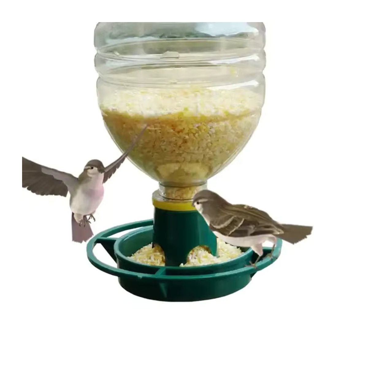 Automatischer Vogel-Futterspender aus recycelten Soda-Flaschen für Garten und Balkon in Grün - Bild 3