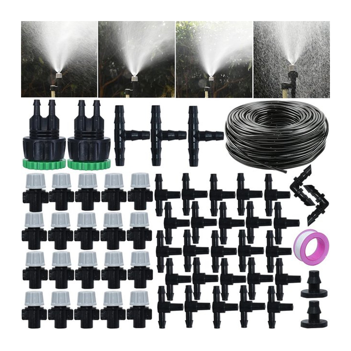 Automatisches Bewässerungssystem mit 10 m Gartenschlauch und Nebeldüsen in Schwarz für Terrasse, Rasen und Gewächshaus mit 4–7 mm Anschluss - Bild 1