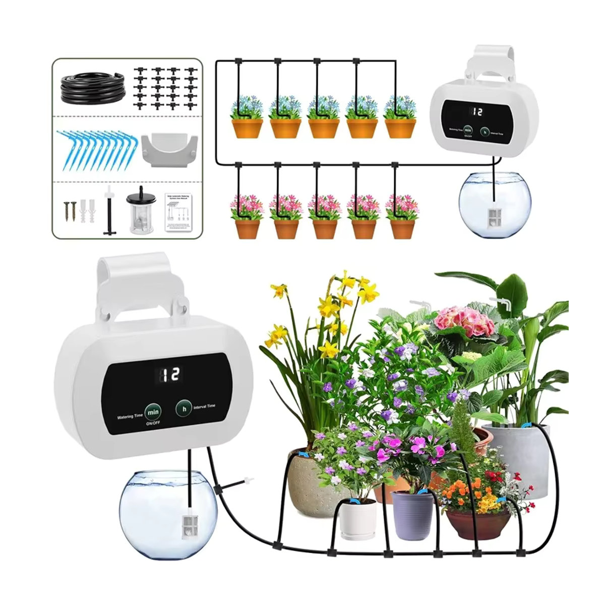 Automatisches Solar-Tropfbewässerungssystem für Garten, Balkon und Gewächshaus in Weiß - Bild 2