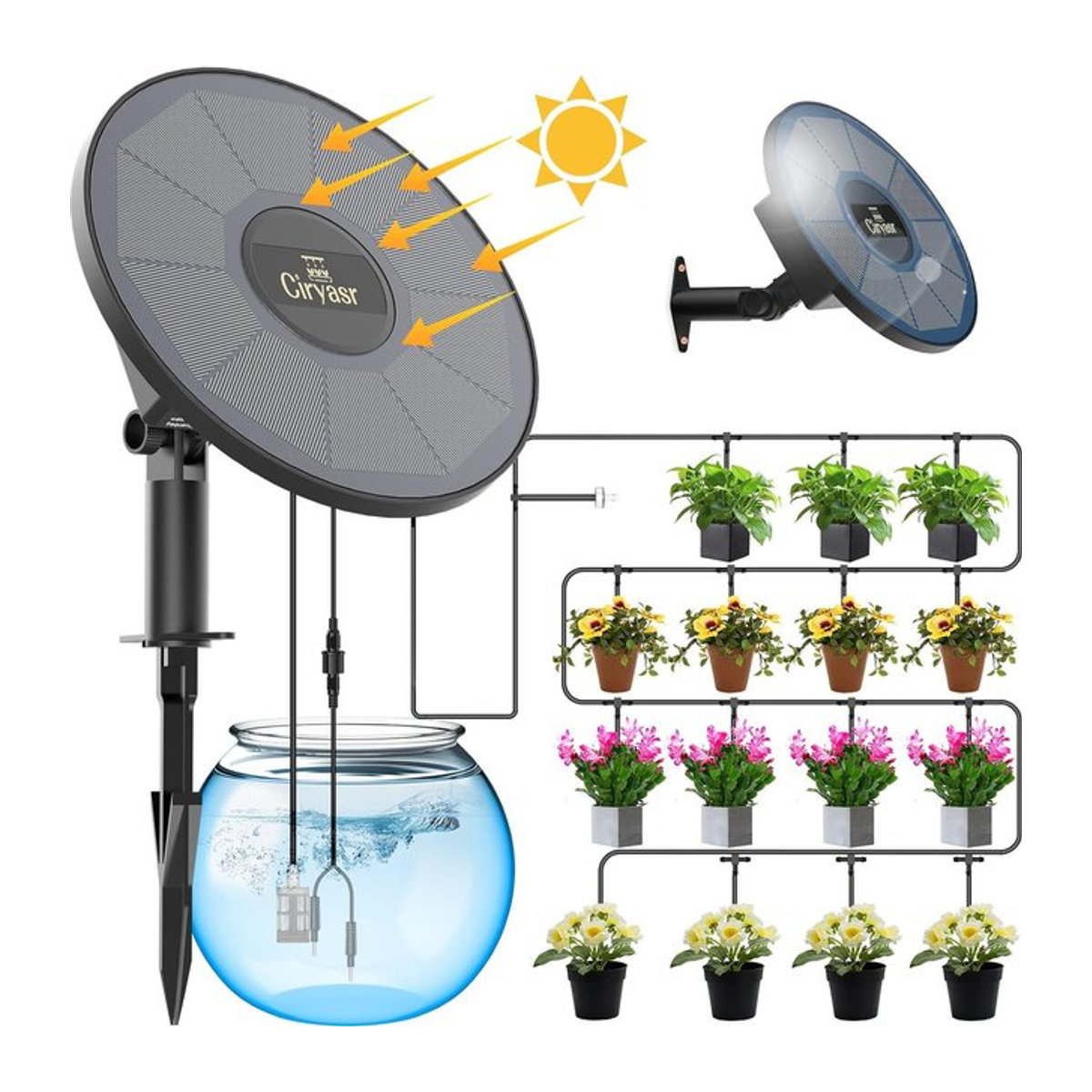Automatisches Solar-Tropfbewässerungssystem in Schwarz für Topfpflanzen auf dem Balkon und im Garten - Bild 1