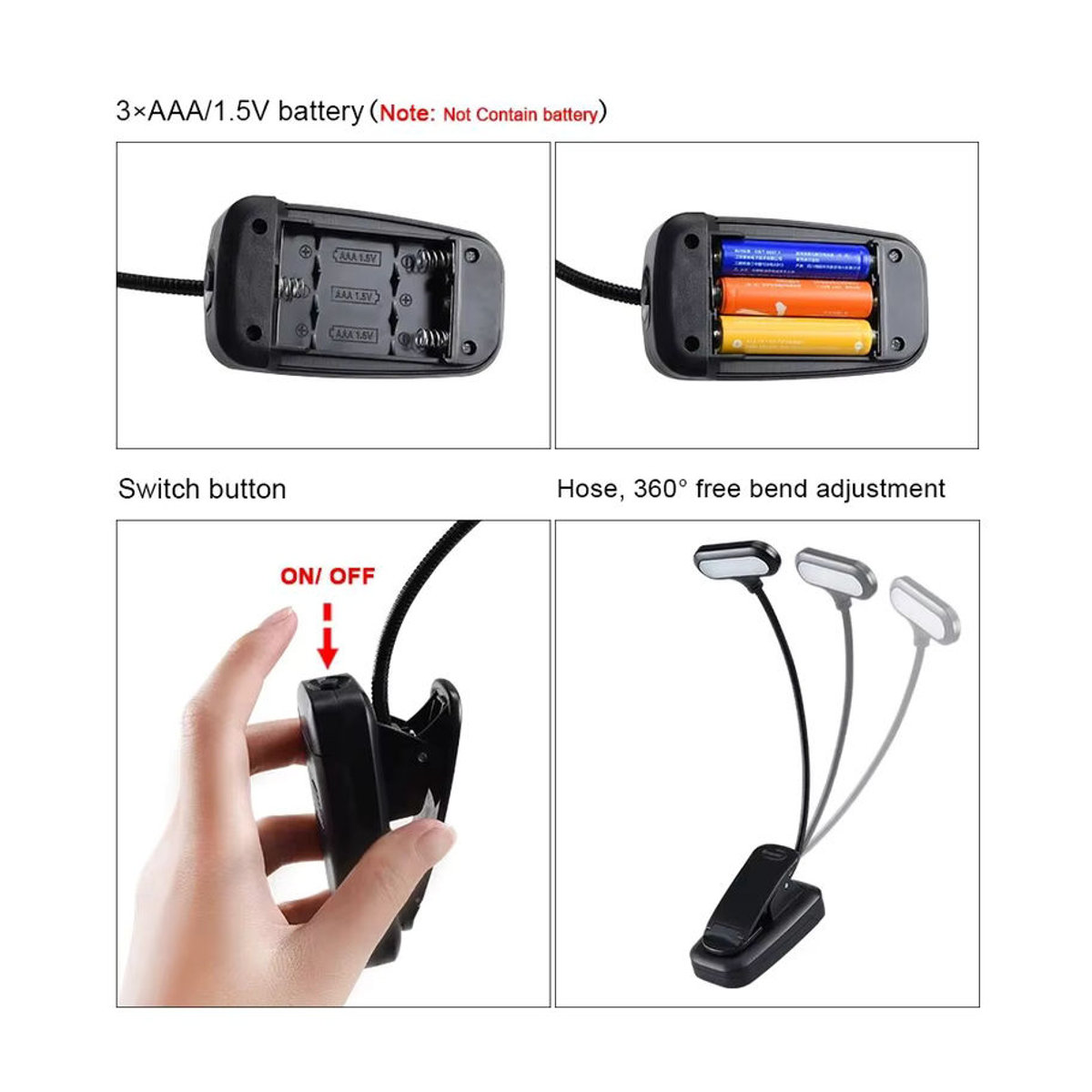 AVACOM LED Clip-On Tischlampe Schwarz Minimalistisch Batteriebetrieben - Bild 5