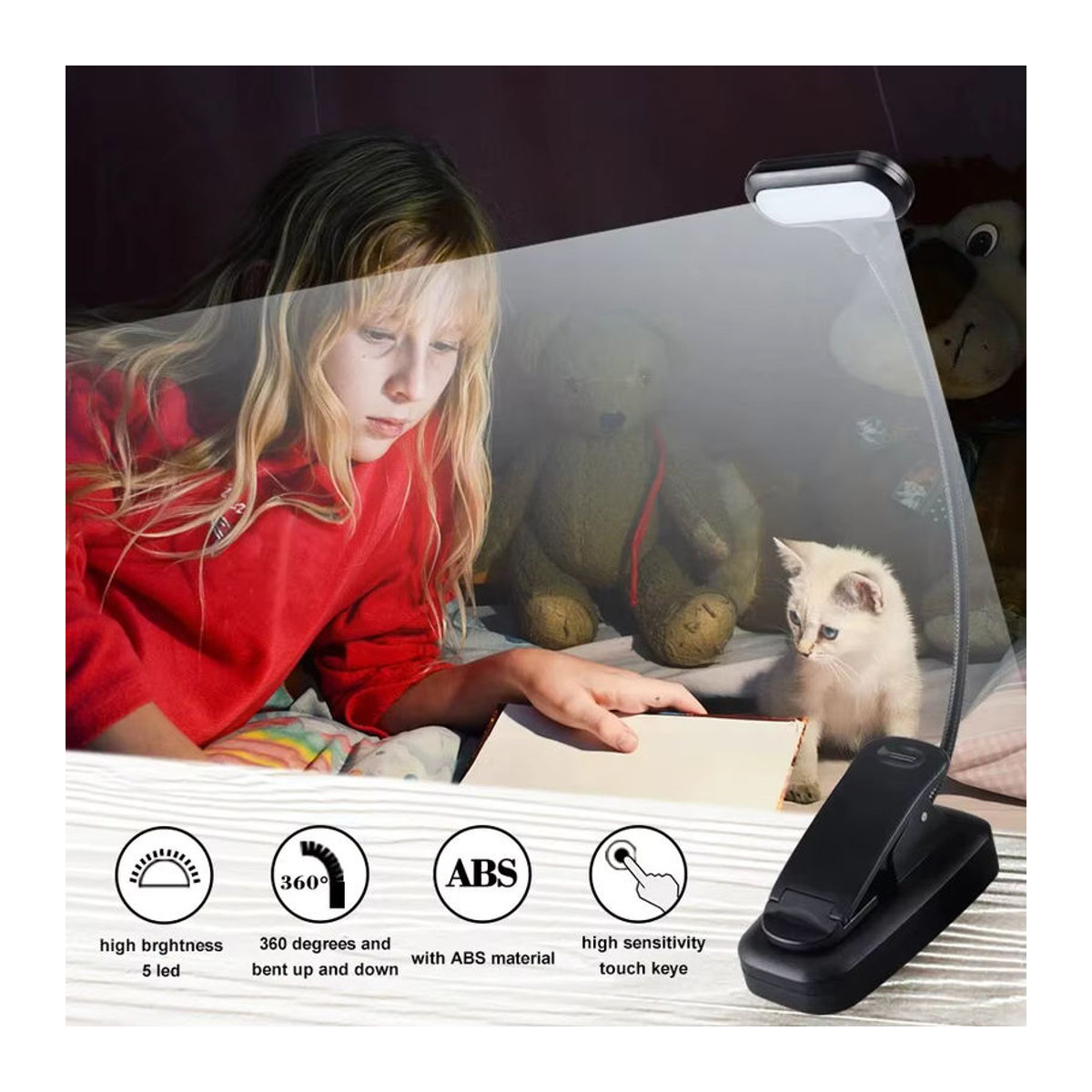 AVACOM LED Clip-On Tischlampe Schwarz Minimalistisch Batteriebetrieben - Bild 6