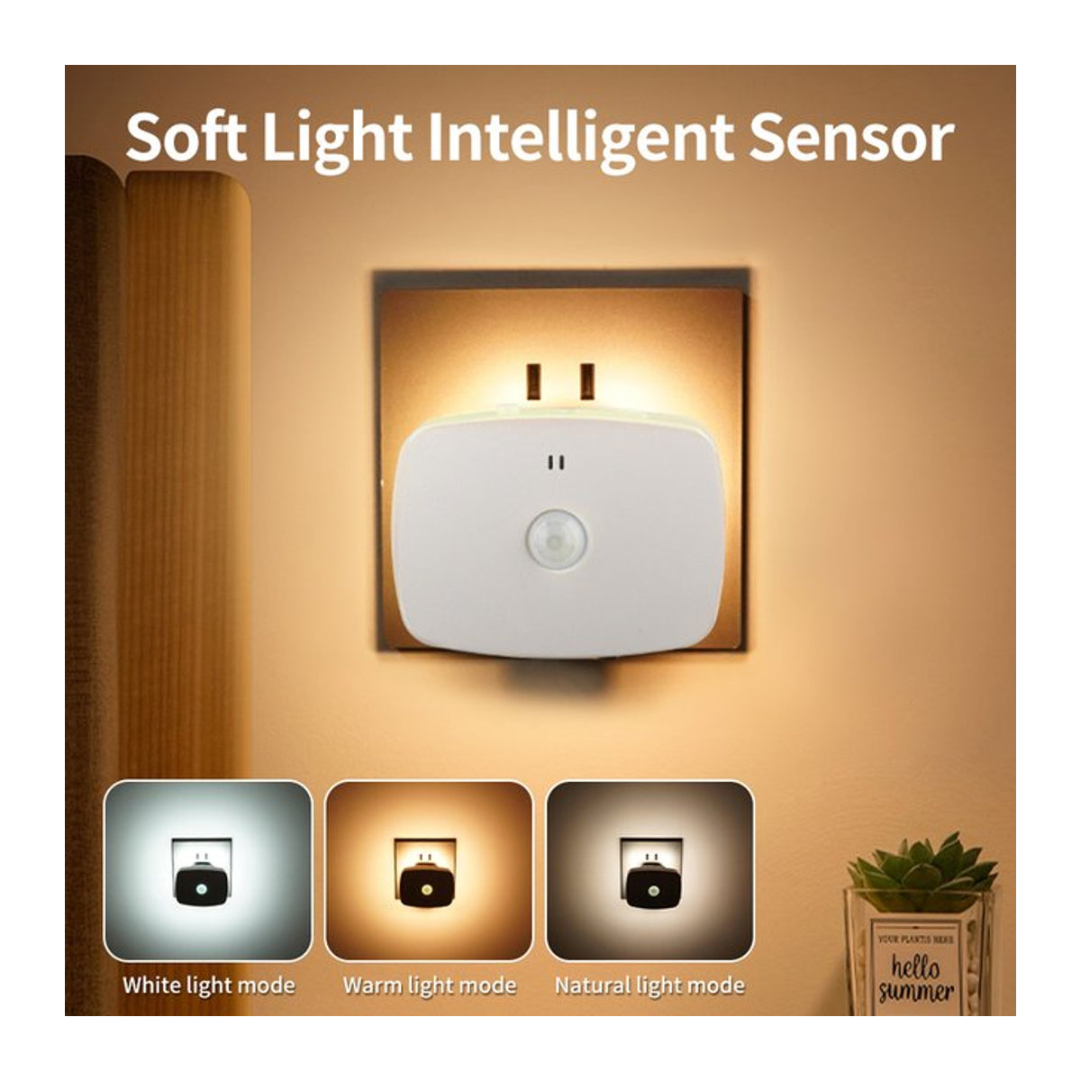 AVACOM LED Nachtlicht mit Bewegungsmelder, 3-farbiges dimmbares Licht, Infrarot-Sensor, Plug-in-Modell, Weiß - Bild 1