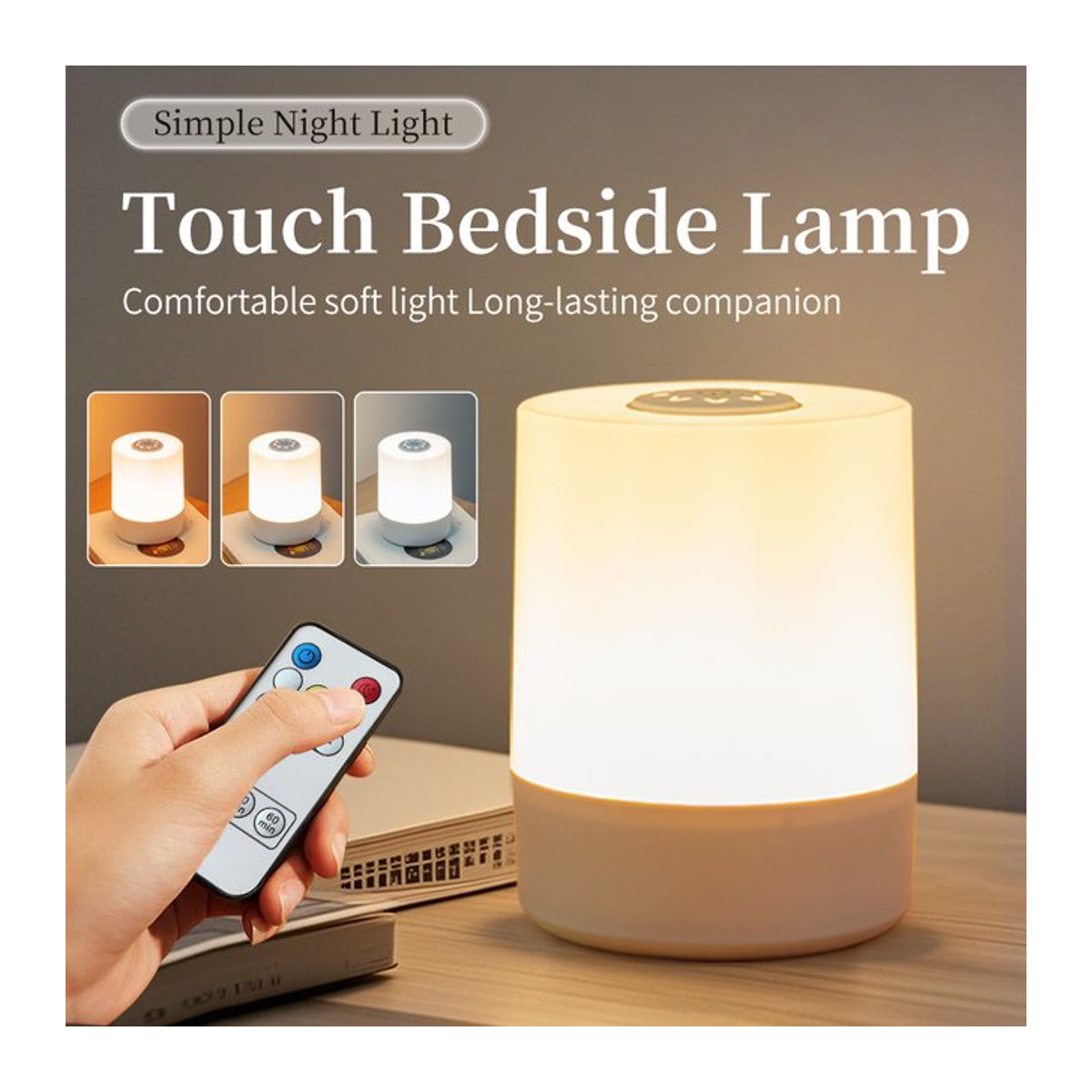 AVACOM LED Nachttischlampe mit Touch-Funktion und Fernbedienung, wiederaufladbar, Weiß - Bild 1