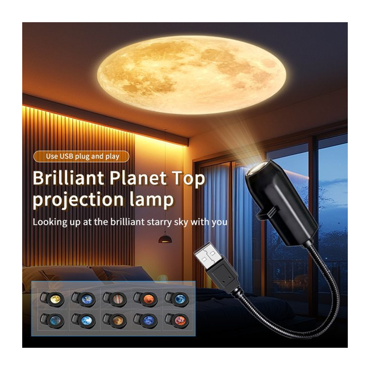 AVACOM LED Projektionslicht für Planet oder Halloween Dekoration, Schwarz, 5V USB Direktanschluss - Bild 1