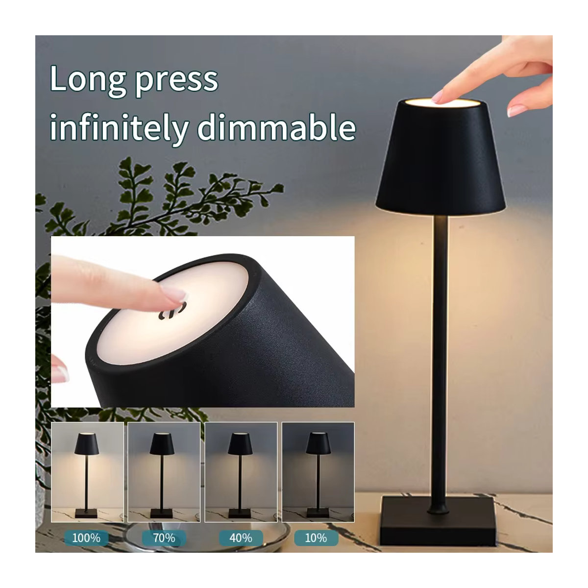 AVACOM LED-Schreibtischlampe Weiß, kabellose Tischlampe mit Touch-Funktion und 3 Lichtfarben, USB wiederaufladbar, minimalistisches Design - Bild 2