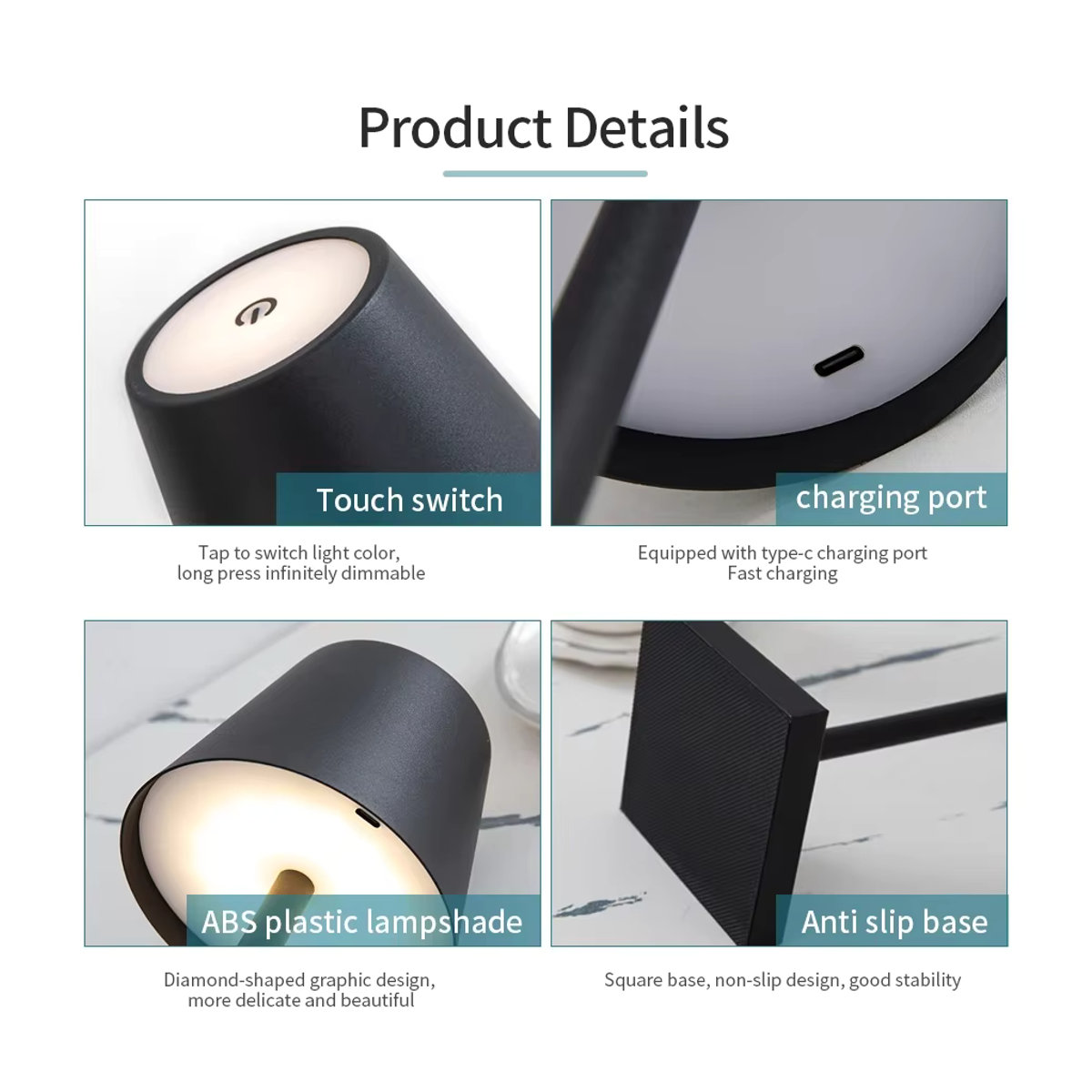 AVACOM LED-Schreibtischlampe Weiß, kabellose Tischlampe mit Touch-Funktion und 3 Lichtfarben, USB wiederaufladbar, minimalistisches Design - Bild 4