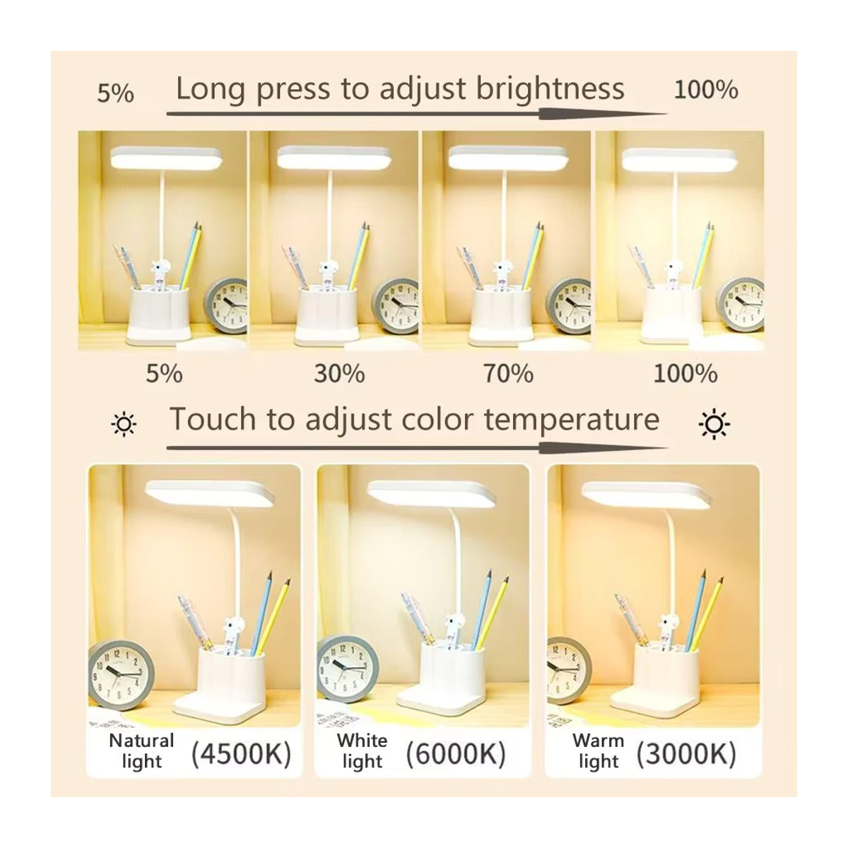 AVACOM Nachttischlampe in Weiß mit stufenlosem Dimmen und Augenschutz, wiederaufladbar und minimalistisch im Design - Bild 3