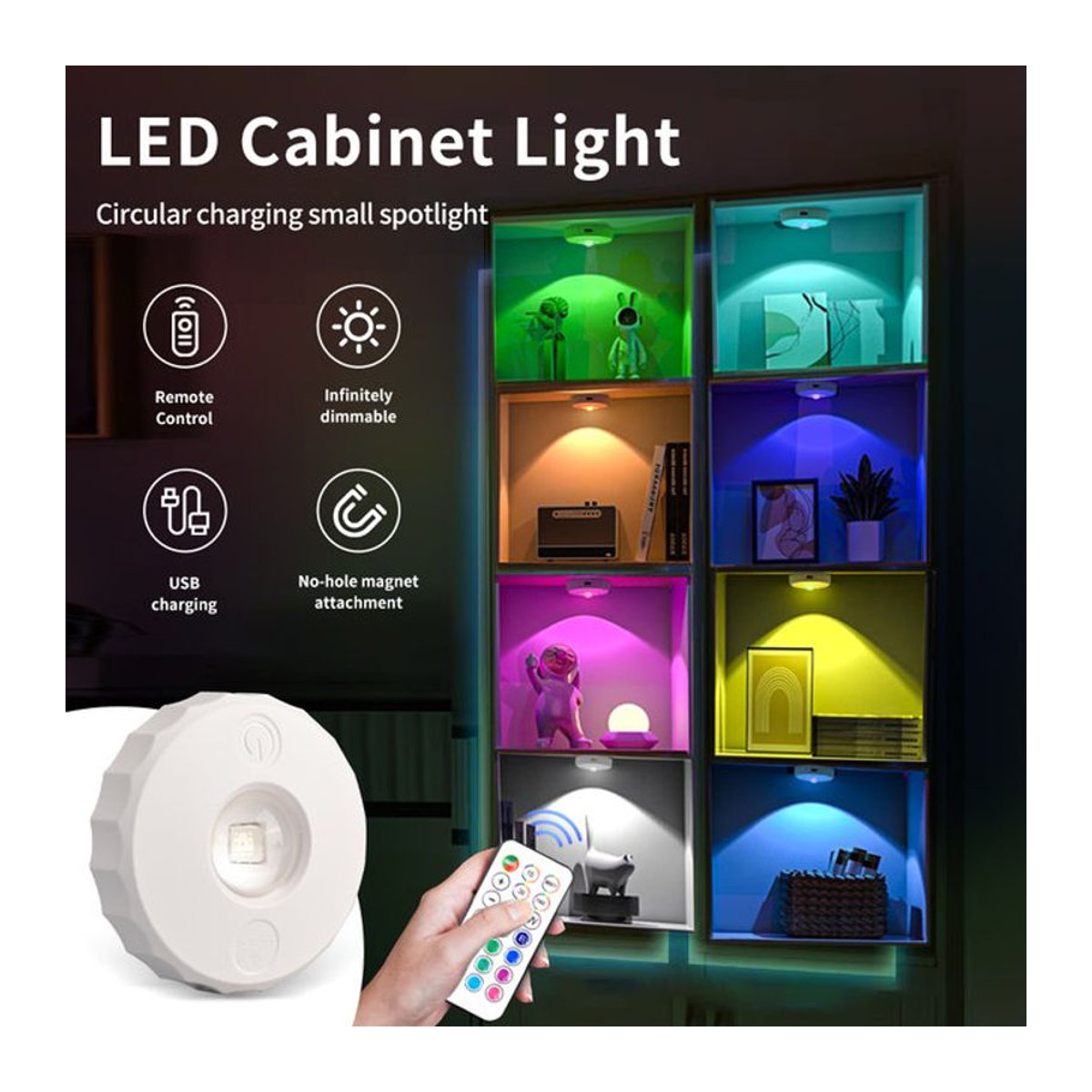 AVACOM RGB-LED-Nachtlicht mit Fernbedienung, USB wiederaufladbare dimmbare Möbelbeleuchtung in Bunt und Weiß - Bild 1