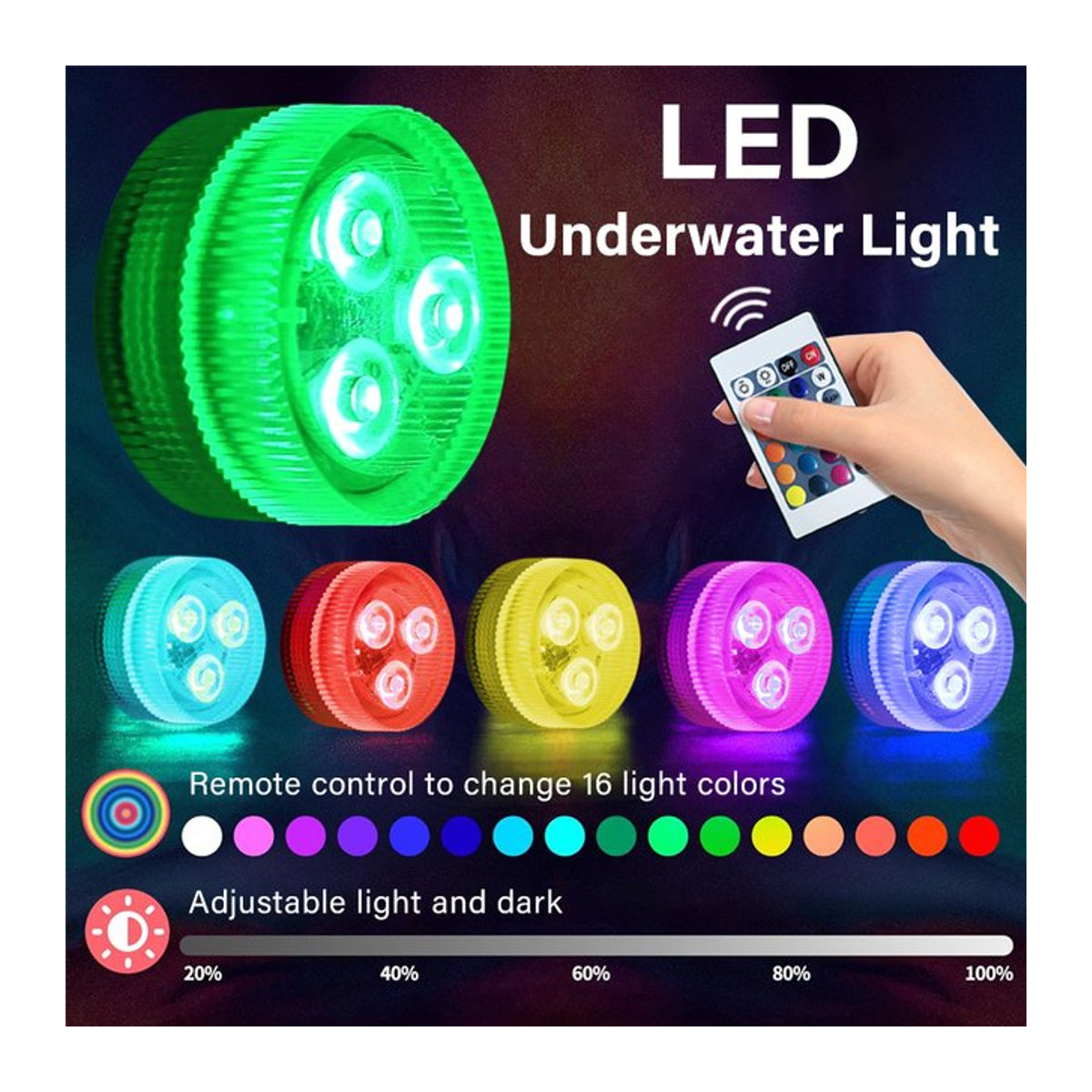 AVACOM RGB LED Unterwasserlicht für den Outdoor-Pool und das Schwimmbad, tragbare Tauchbeleuchtung - Bild 1