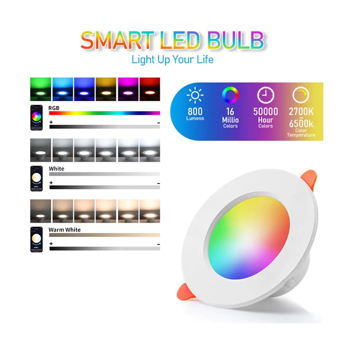 AVACOM Smart LED Einbaustrahler 15W RGBCW dimmbar mit Tuya Bluetooth und Smart Life App Steuerung in Bunt - Bild 2