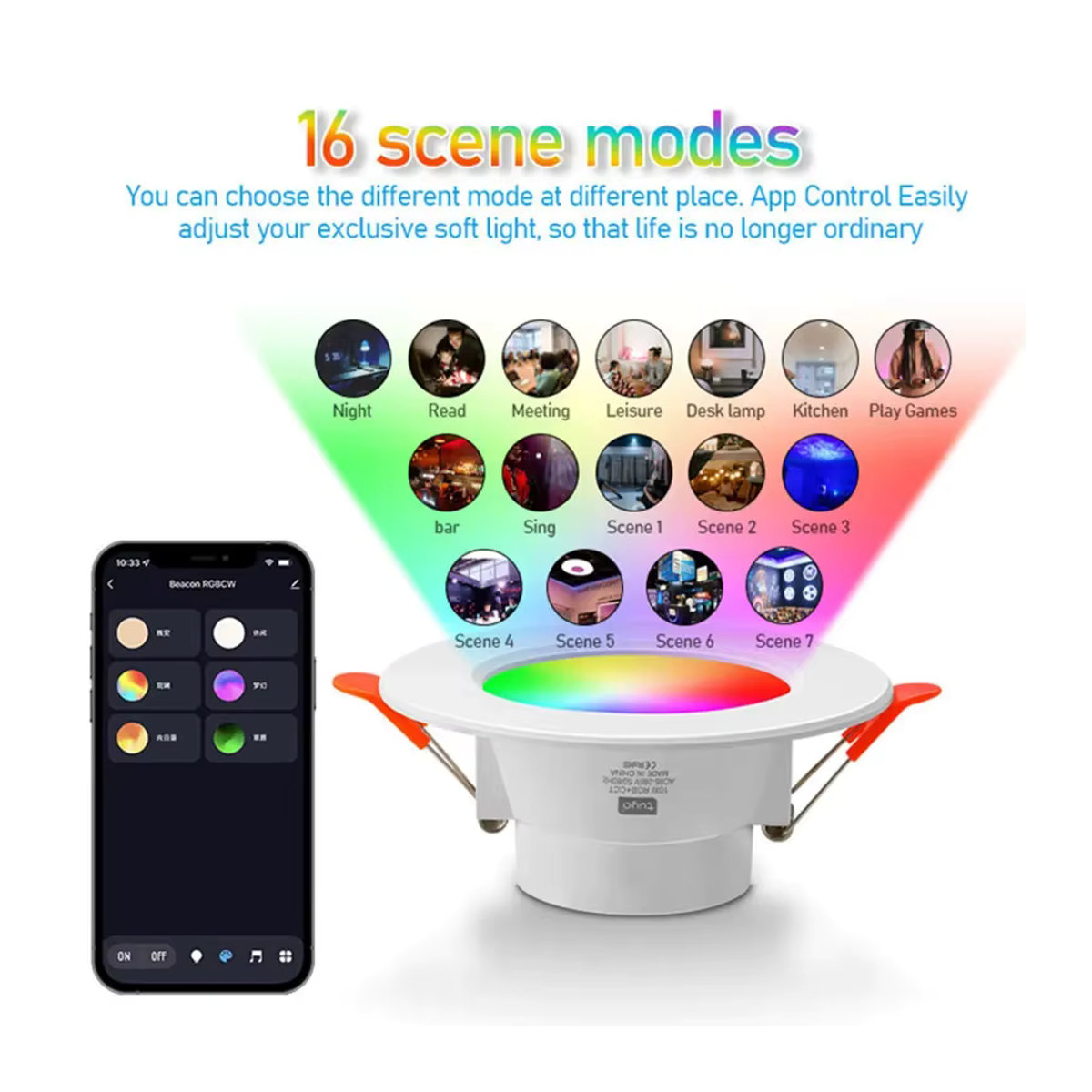 AVACOM Smart LED Einbaustrahler 15W RGBCW dimmbar mit Tuya Bluetooth und Smart Life App Steuerung in Bunt - Bild 4