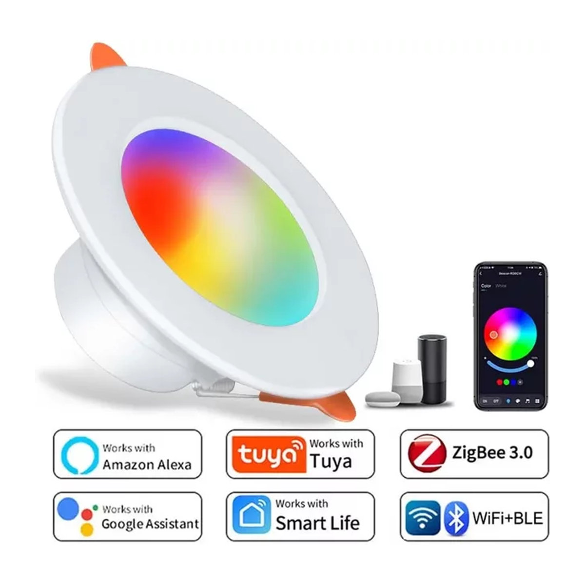 AVACOM Smart LED Einbaustrahler WiFi Zigbee Dimmbar mit Farbwechsel in Weiß - Bild 1