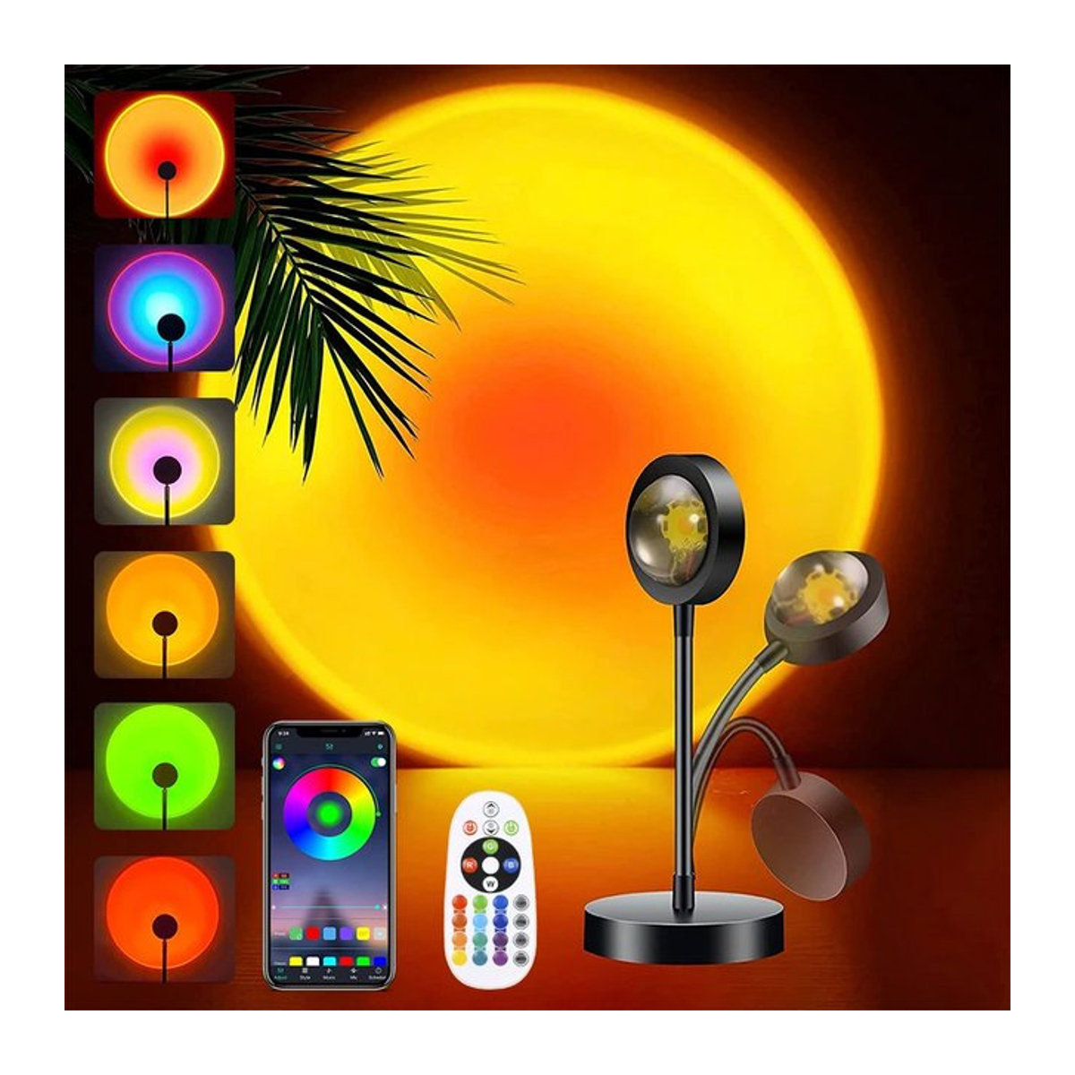 AVACOM Sonnenuntergang Projektor Lampe mit Bluetooth und Regenbogen Atmosphäre Licht in Schwarz und Bunt zur Wand- und Zimmerdekoration - Bild 1