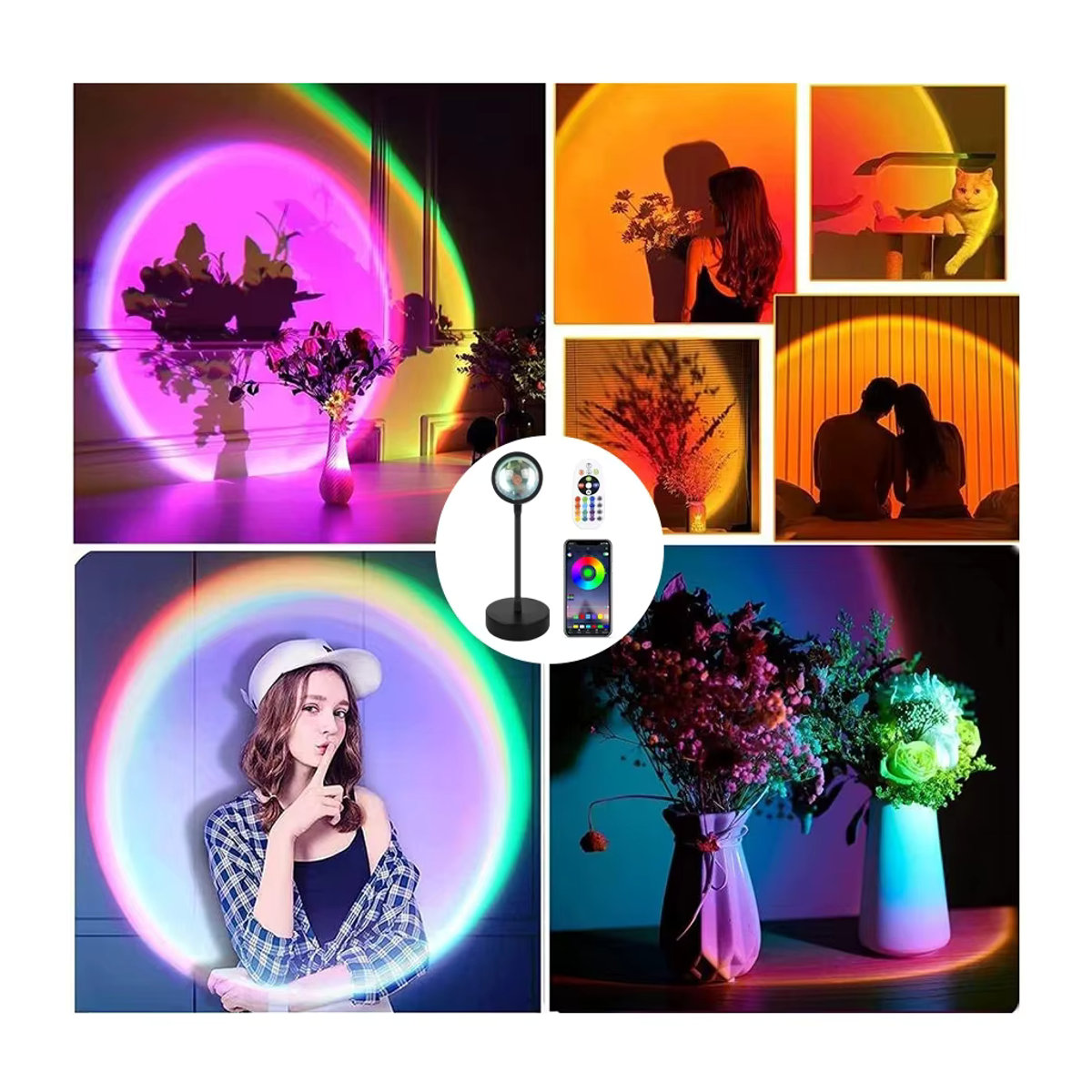 AVACOM Sonnenuntergang Projektor Lampe mit Bluetooth und Regenbogen Atmosphäre Licht in Schwarz und Bunt zur Wand- und Zimmerdekoration - Bild 2