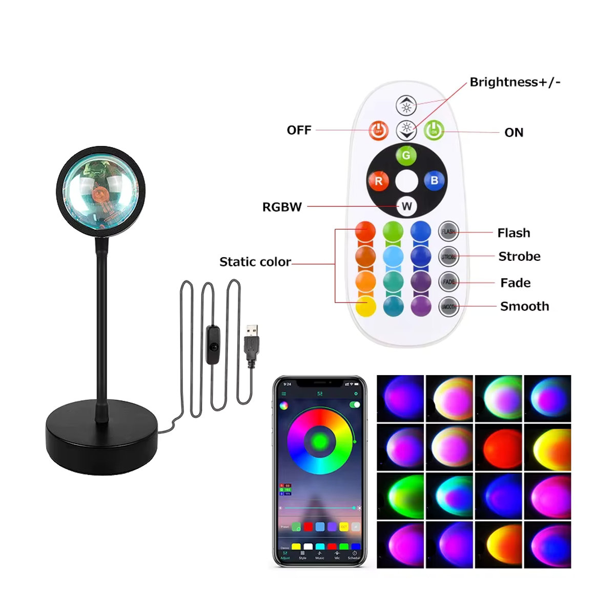 AVACOM Sonnenuntergang Projektor Lampe mit Bluetooth und Regenbogen Atmosphäre Licht in Schwarz und Bunt zur Wand- und Zimmerdekoration - Bild 4