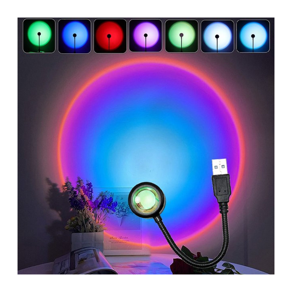 AVACOM USB Sonnenuntergang Lampe LED Nachtlicht Projektor mit Regenbogen Effekt für Atmosphäre und Fotografie in Bunt - Bild 1