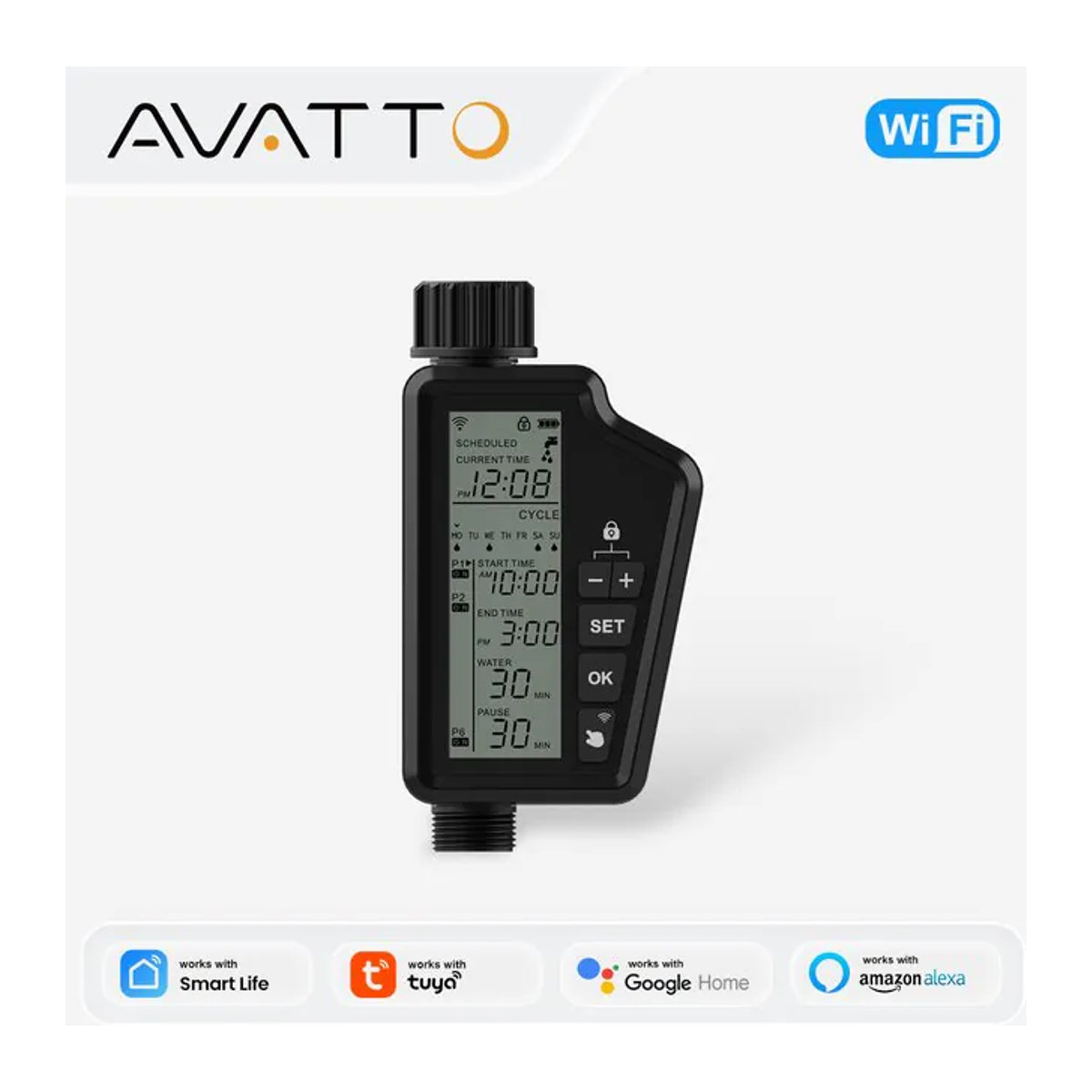 AVATTO WiFi Smart Wasser Timer App-gesteuerter Bewässerungscomputer mit LCD-Display in Schwarz - Bild 1