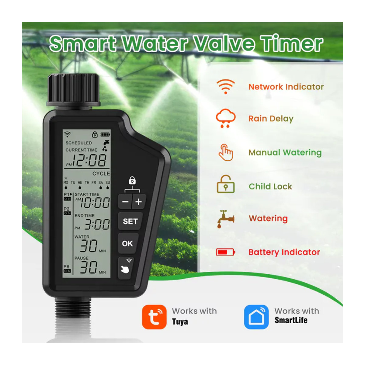 AVATTO WiFi Smart Wasser Timer App-gesteuerter Bewässerungscomputer mit LCD-Display in Schwarz - Bild 2