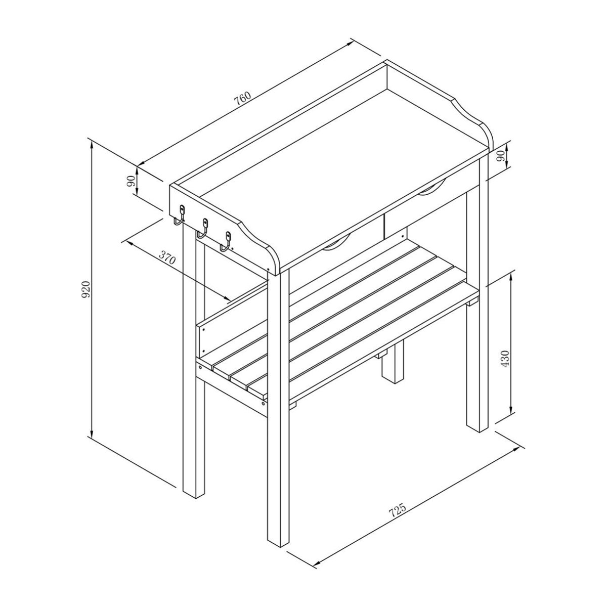 AXI Pflanztisch in Braun und Weiß mit Maßen B: 37 cm, H: 92 cm, L: 76 cm - Bild 3