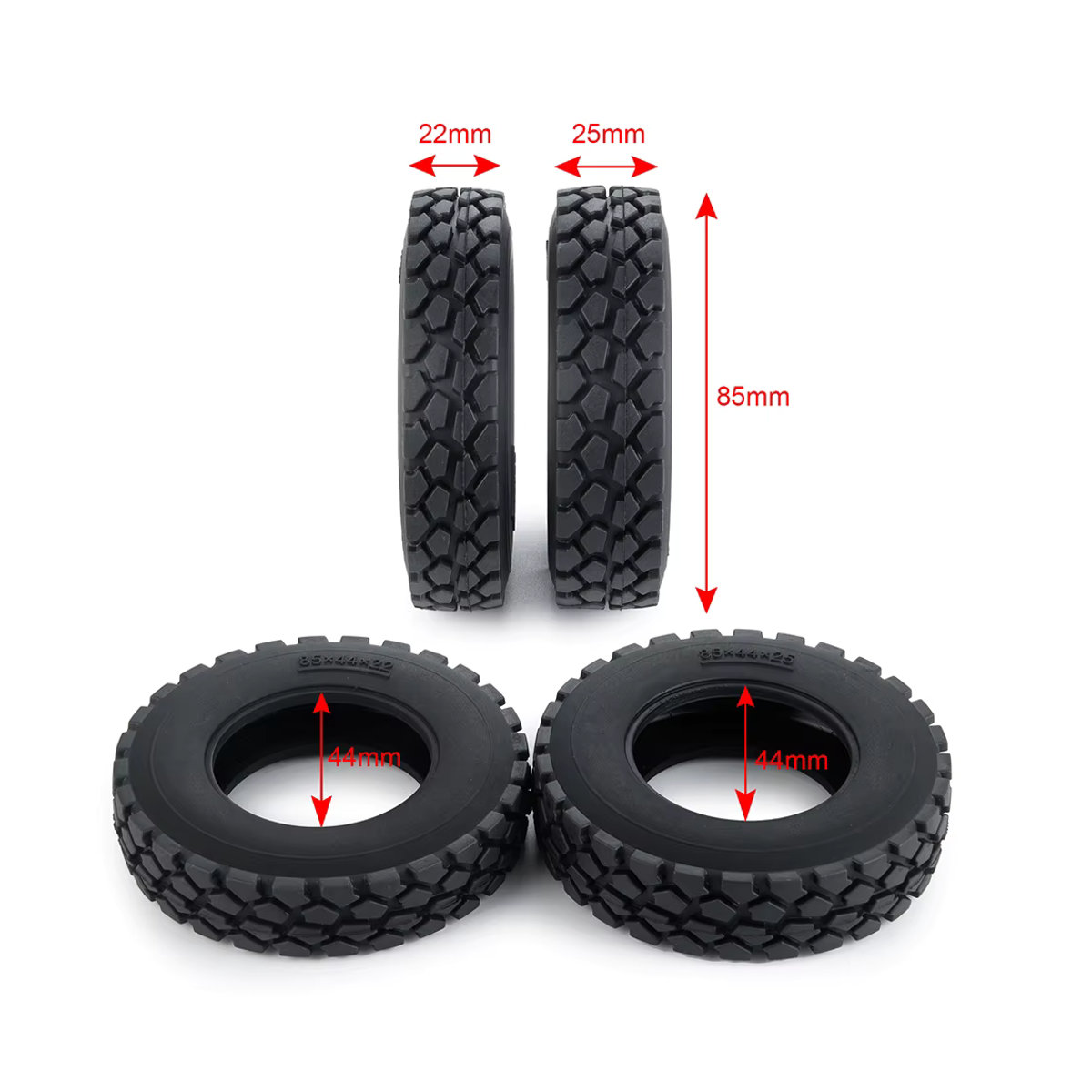 AXSPEED Gummireifen in Schwarz für Tamiya 1/14 RC Anhänger und Lkw, Breite: 22 mm - Bild 1
