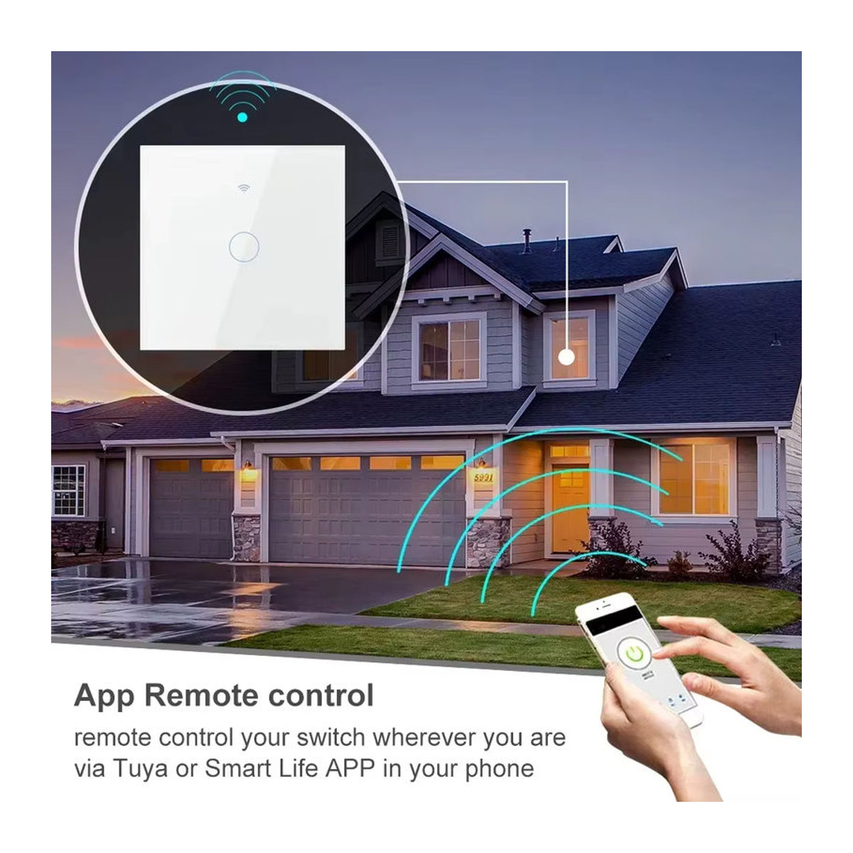 AXUS Smart Wireless Touch Wandleuchte mit Schalterknopf, WiFi RF 433 MHz, Tuya Alexa Google kompatibel, 220 V, Schwarz oder Weiß - Bild 1