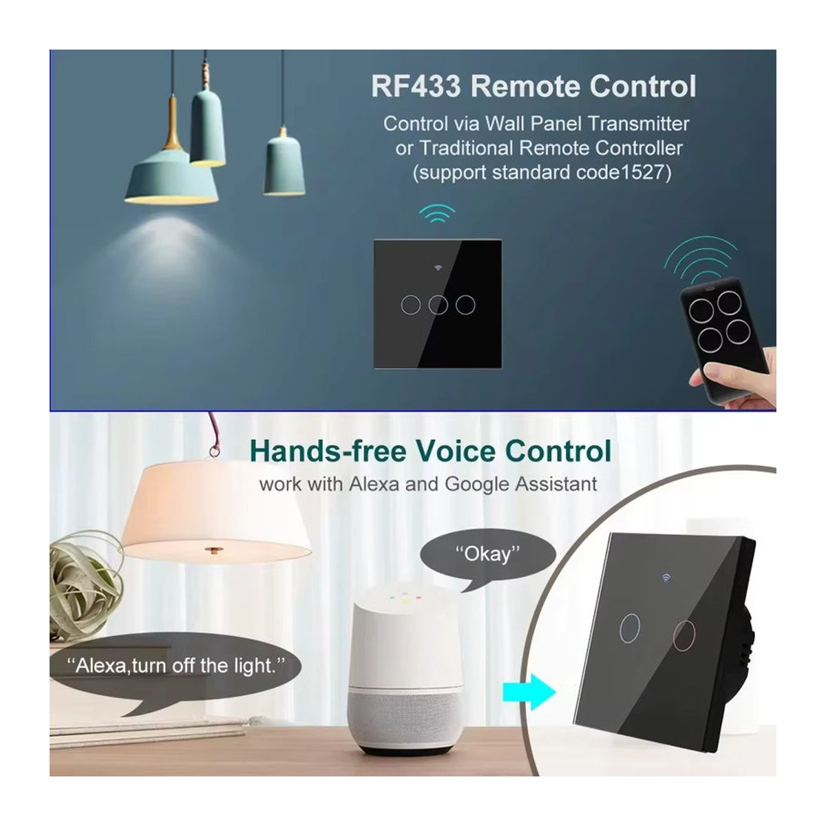 AXUS Smart Wireless Touch Wandleuchte mit Schalterknopf, WiFi RF 433 MHz, Tuya Alexa Google kompatibel, 220 V, Schwarz oder Weiß - Bild 3