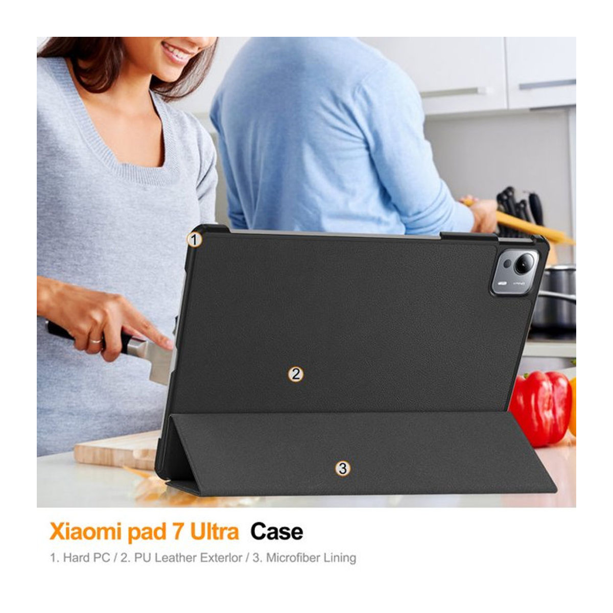 AYANJIN Schutzhülle für Xiaomi Pad 7 Ultra 14 Zoll in Schwarz mit Tri-Folding PU Leder Flip Stand und Auto Sleep Funktion - Bild 1