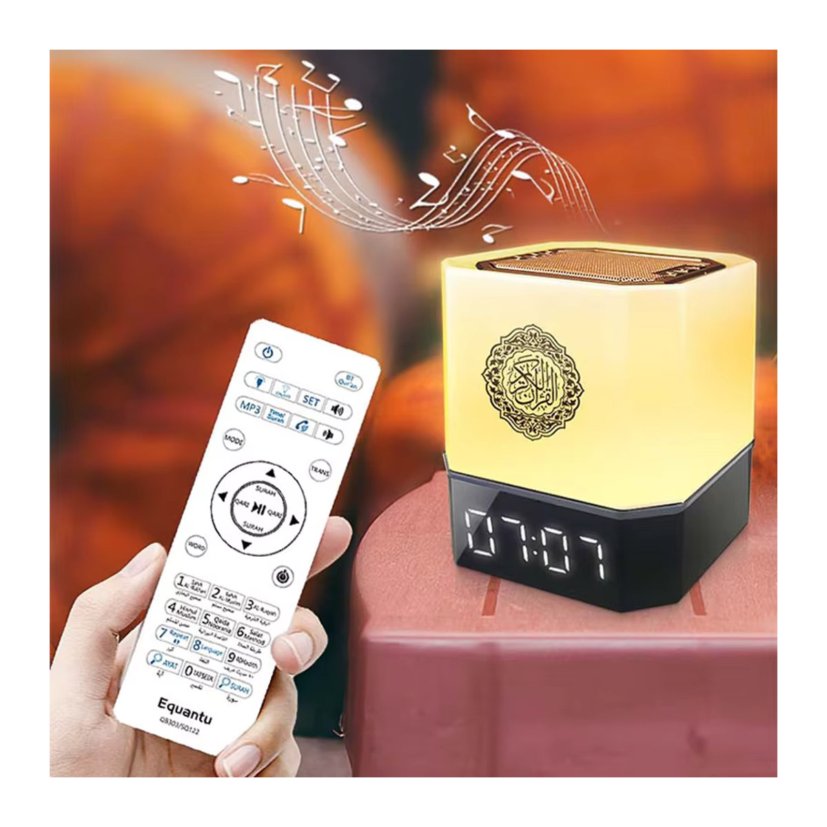 AyeBeau Azan Uhr mit Koran-Wiedergabe, Bluetooth Lautsprecher und Nachtlicht, Modernes Design in Bunt, Metall - Bild 5