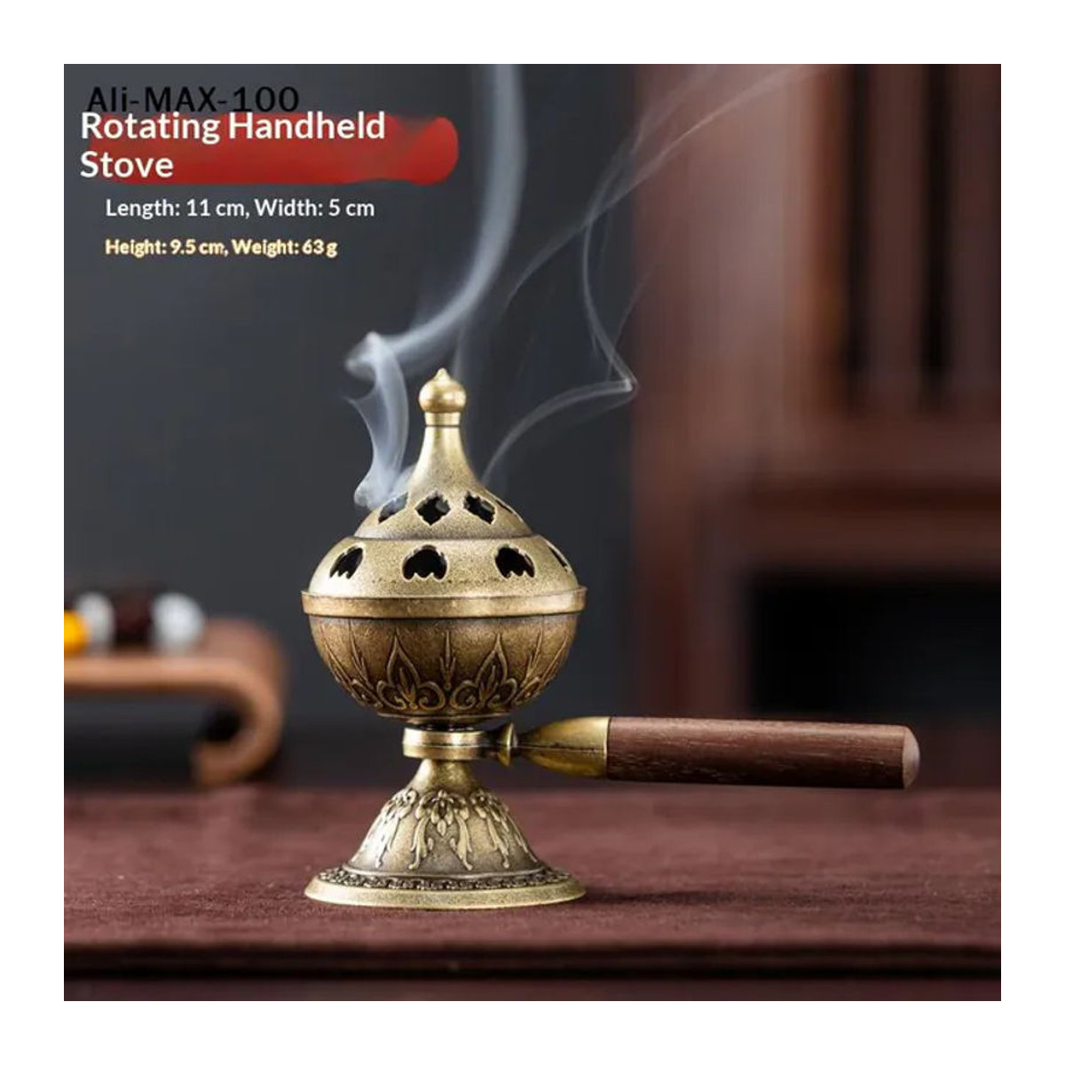 AyS Drehbarer Hand-Räucherofen in Gold mit floralem Design für langanhaltenden Duft - Bild 1