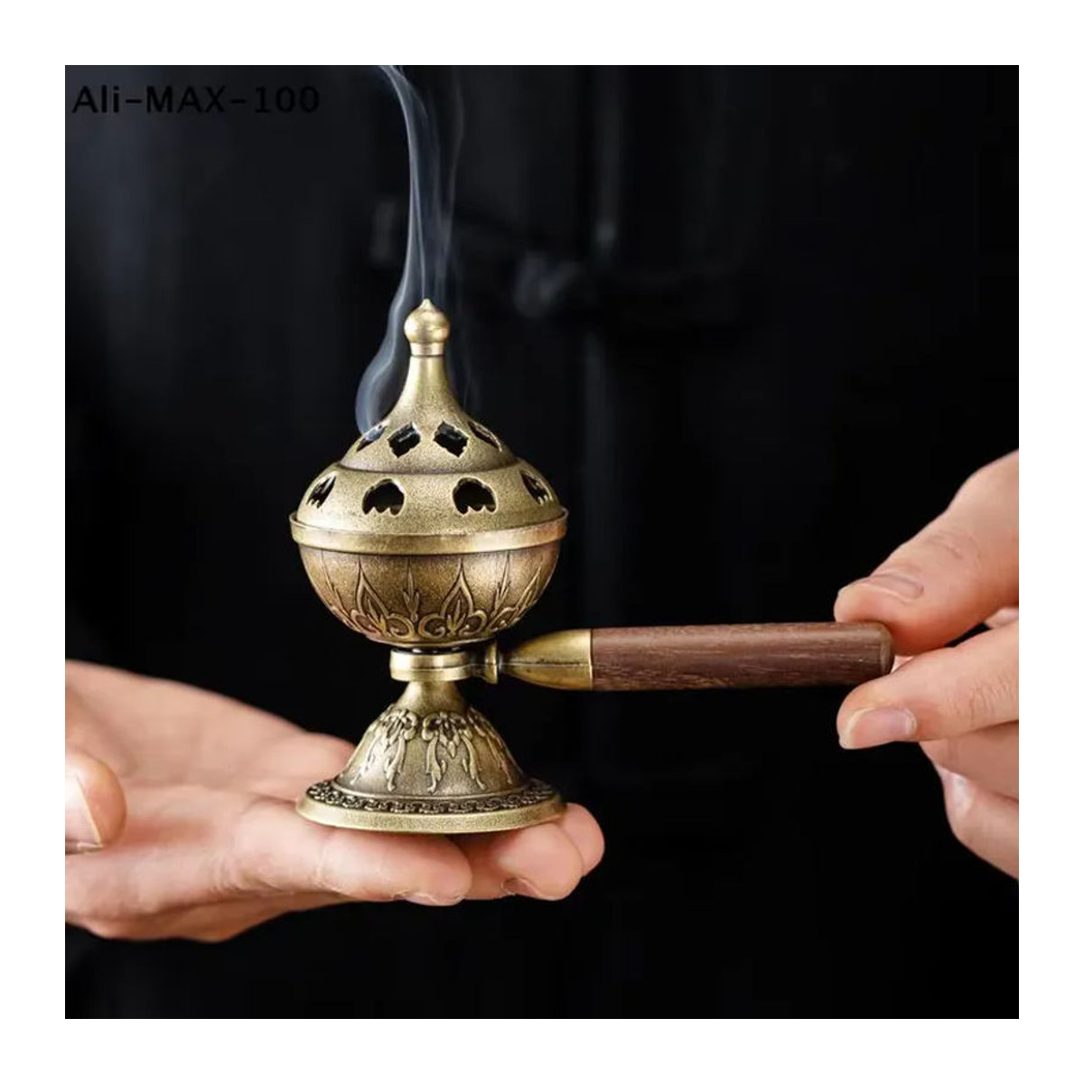 AyS Drehbarer Hand-Räucherofen in Gold mit floralem Design für langanhaltenden Duft - Bild 5
