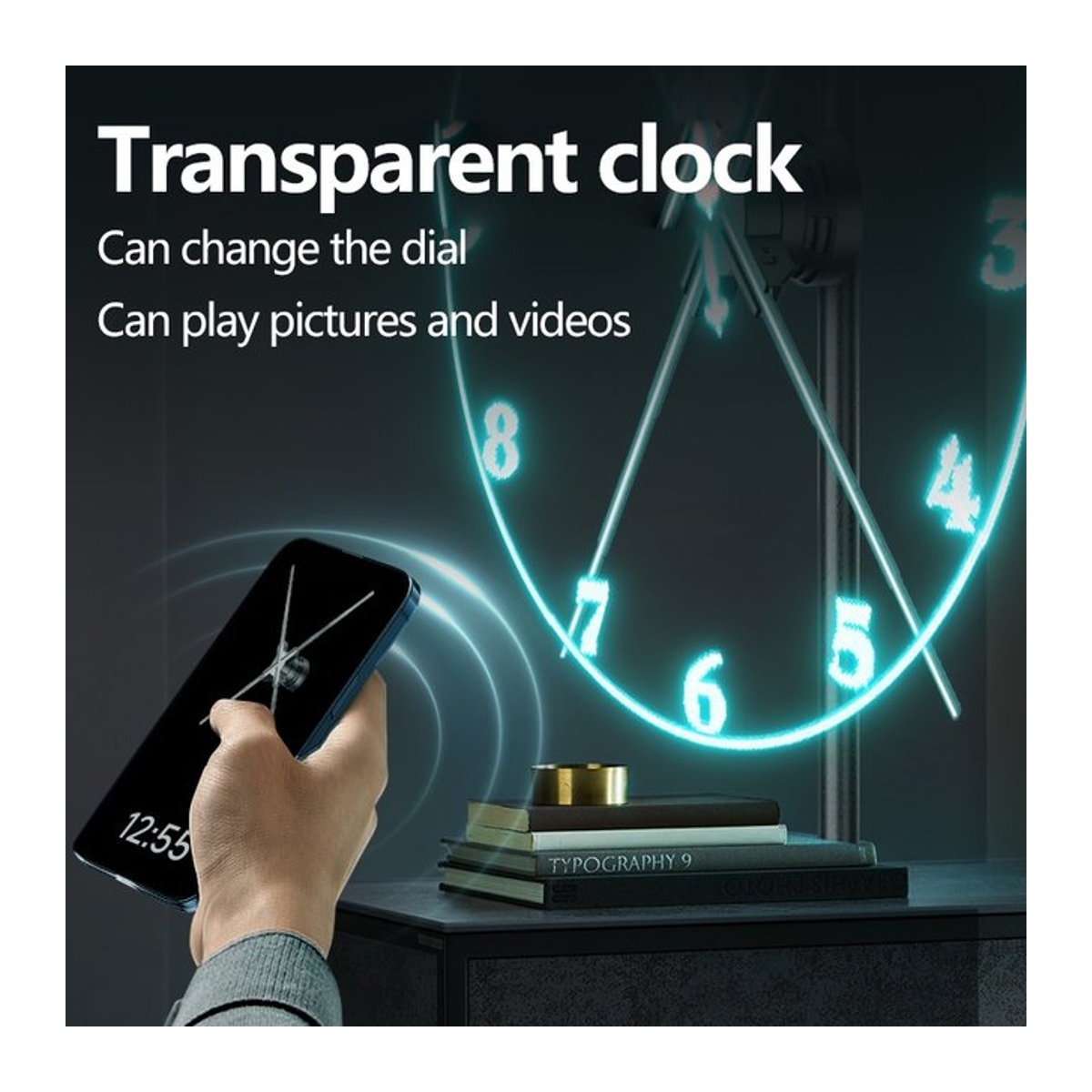 AZMAX Cyberpunk 3D-Projektor Digitale Wanduhr mit moderner Beleuchtung und transparentem Design - Bild 1