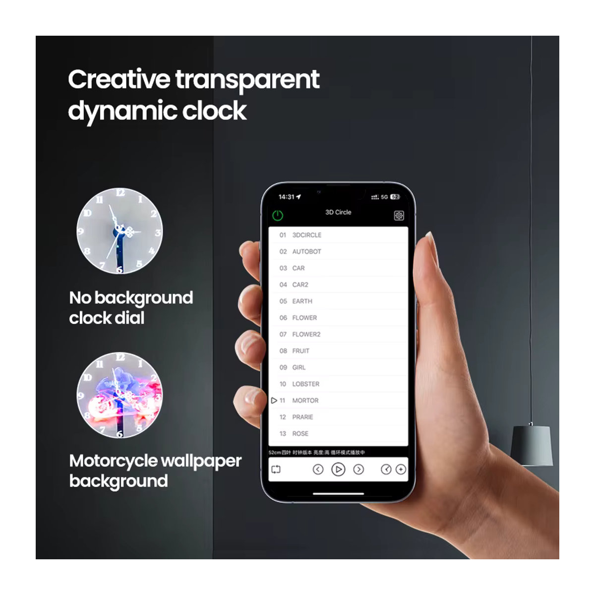 AZMAX Cyberpunk 3D-Projektor Digitale Wanduhr mit moderner Beleuchtung und transparentem Design - Bild 3