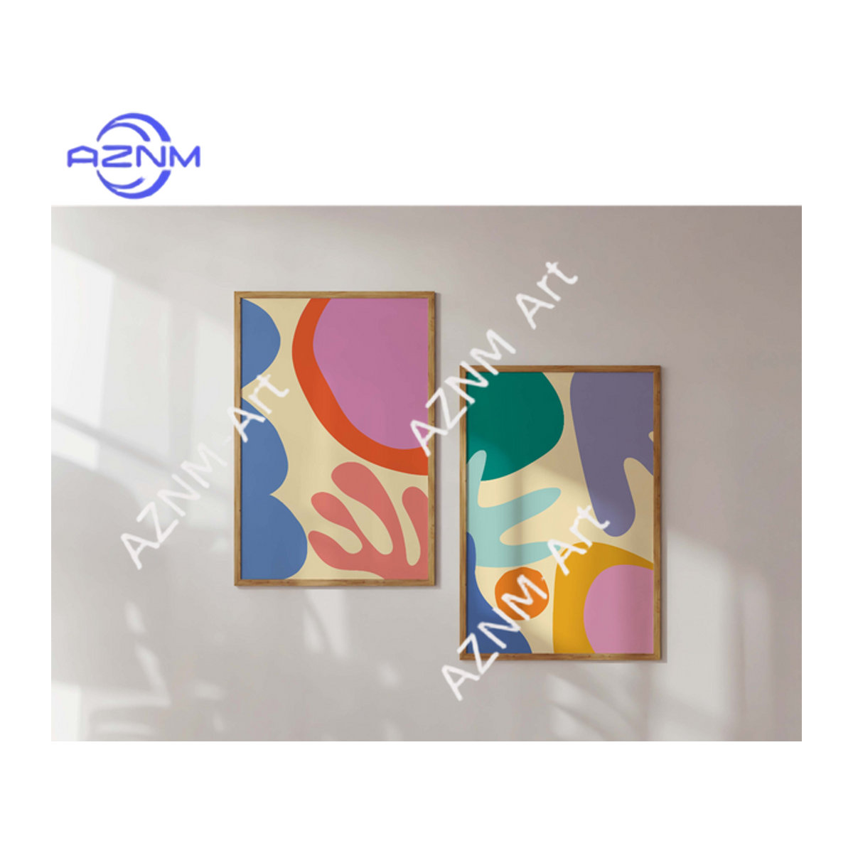 AZNM 2er-Set abstrakte Wandkunst mit geometrischen Formen in Mehrfarbig, minimalistische Poster im Hochformat aus Papier und Holz - Bild 1