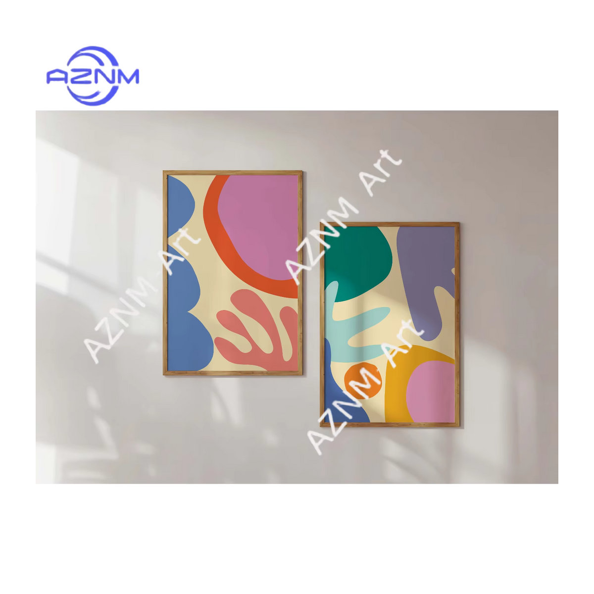 AZNM 2er-Set abstrakte Wandkunst mit geometrischen Formen in Mehrfarbig, minimalistische Poster im Hochformat aus Papier und Holz - Bild 4