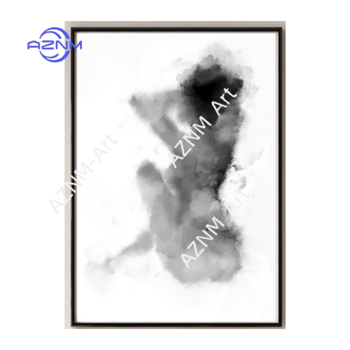 AZNM 2er-Set Romantische Wandkunst Porträt Paar beim Küssen in Schwarz-Weiß, Minimalistischer Aquarell-Druck für die Wandmontage - Bild 2