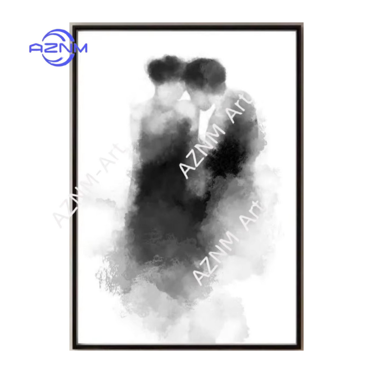 AZNM 2er-Set Romantische Wandkunst Porträt Paar beim Küssen in Schwarz-Weiß, Minimalistischer Aquarell-Druck für die Wandmontage - Bild 3