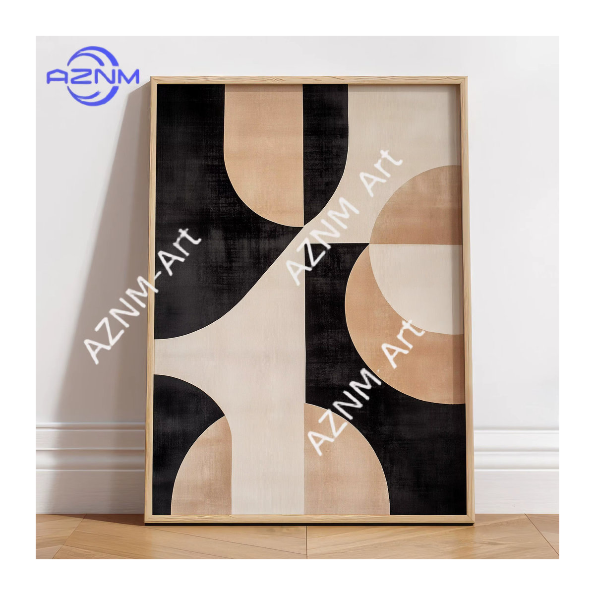 AZNM 3-teiliges abstraktes Wandkunst-Set aus Holz mit geometrischen Formen in Schwarz, Beige und Braun - Bild 2